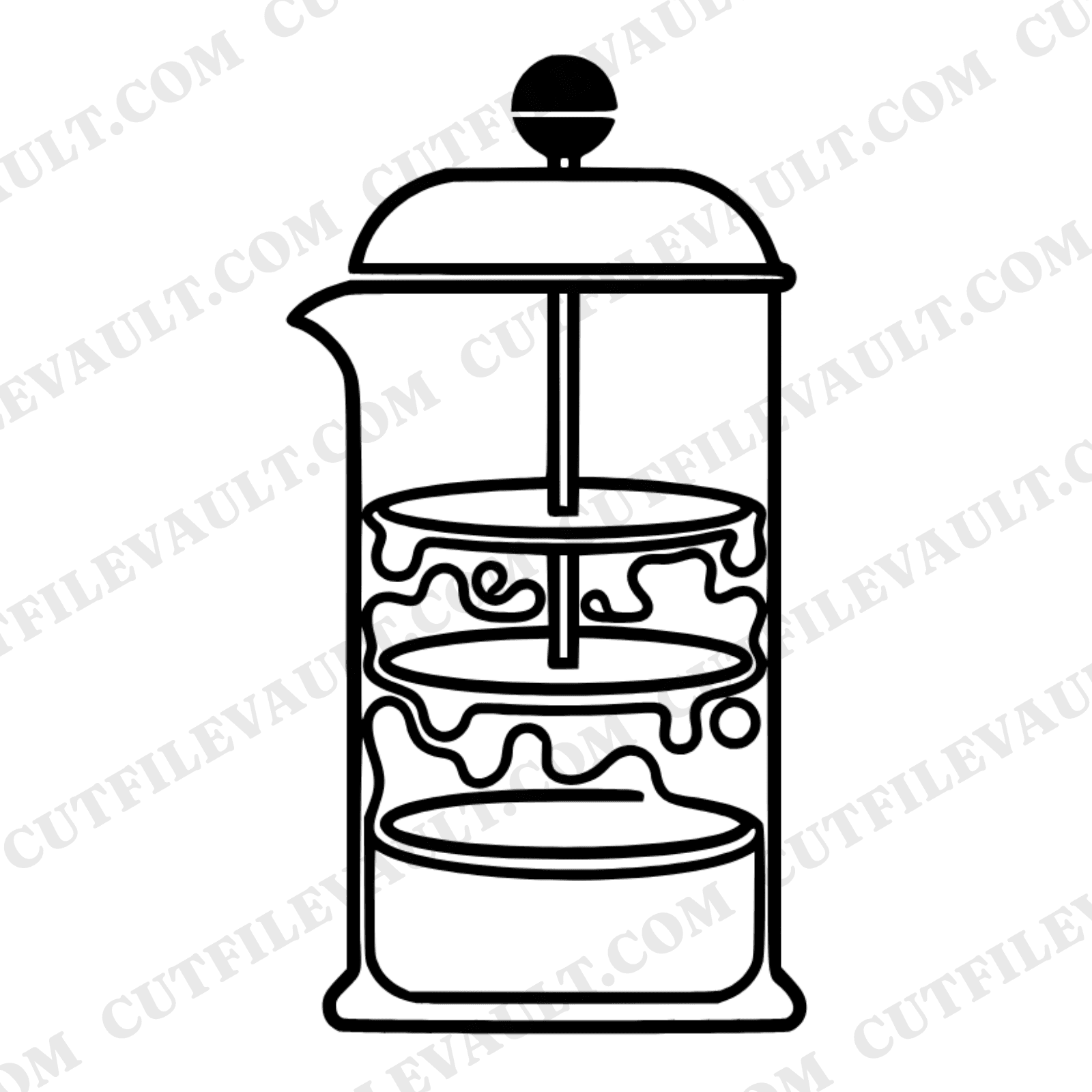 French Press Coffee SVG PNG, Minimalist Coffee Plunger Cross Section Cut File for National Coffee Day — view 1