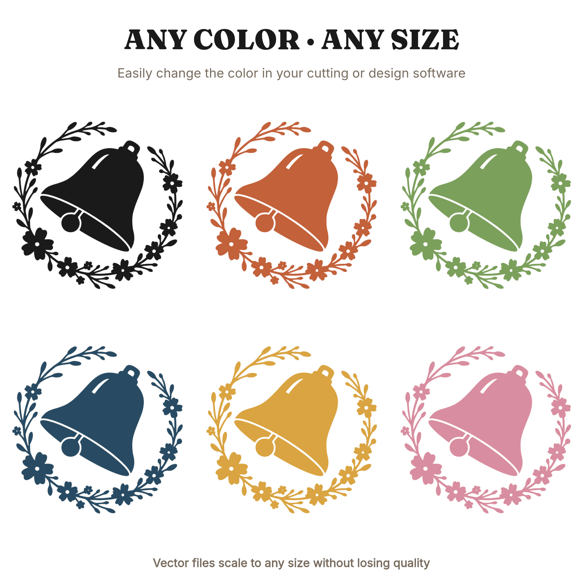 Vintage School Bell SVG PNG, Wildflower Wreath Back to School Cut File, Cottagecore Teacher Gift — view 2