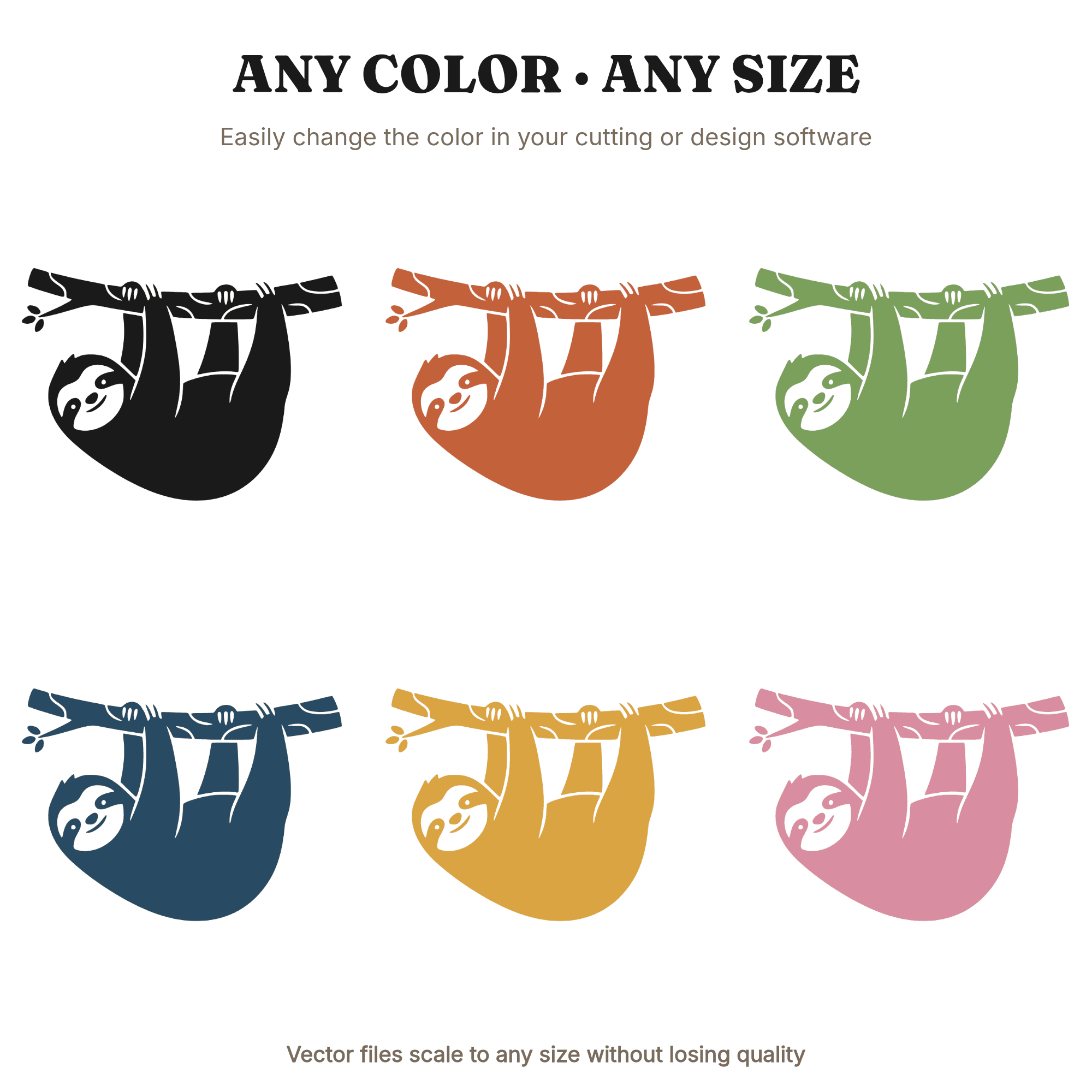 Lazy Day Sloth SVG PNG, Sloth Hanging from Branch Cut File, National Lazy Day Clipart Design — view 2