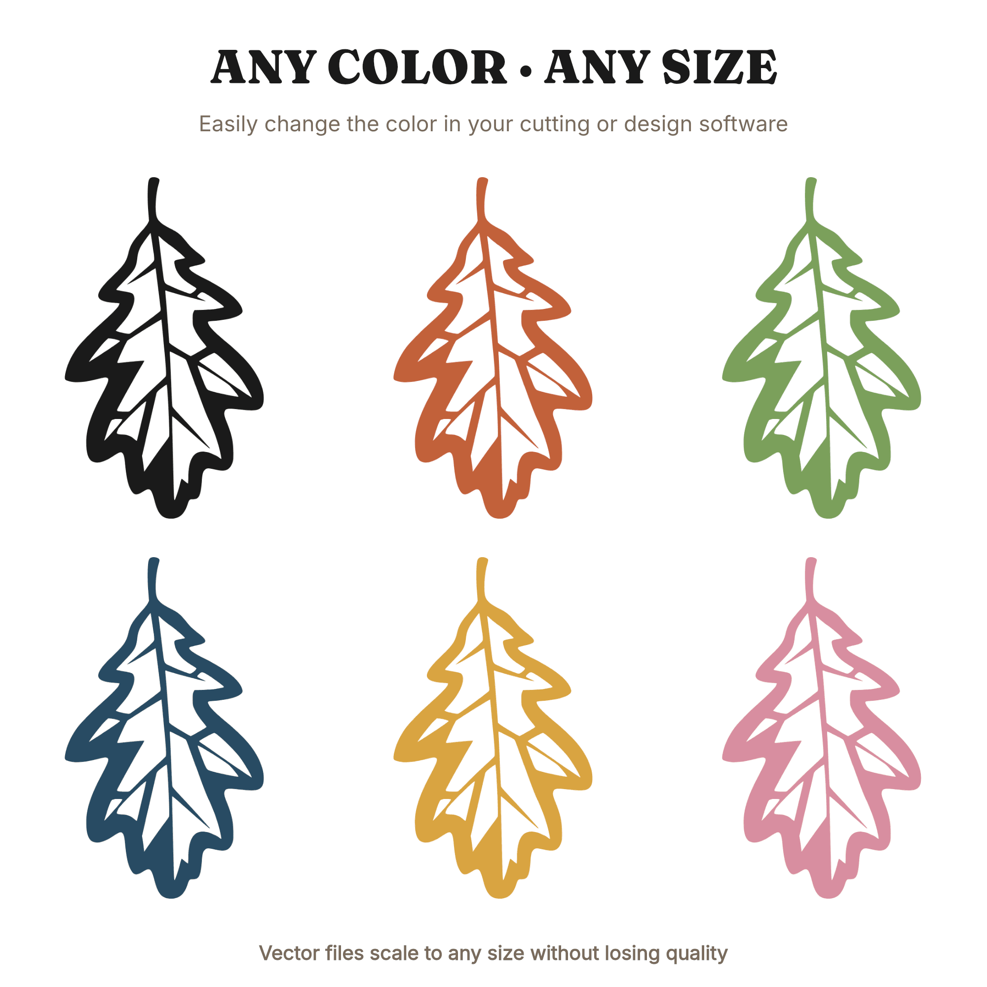 Autumn Oak Leaf SVG PNG, Fall Leaf Silhouette Cut File, Modern Brutalist Seasonal Design — view 2
