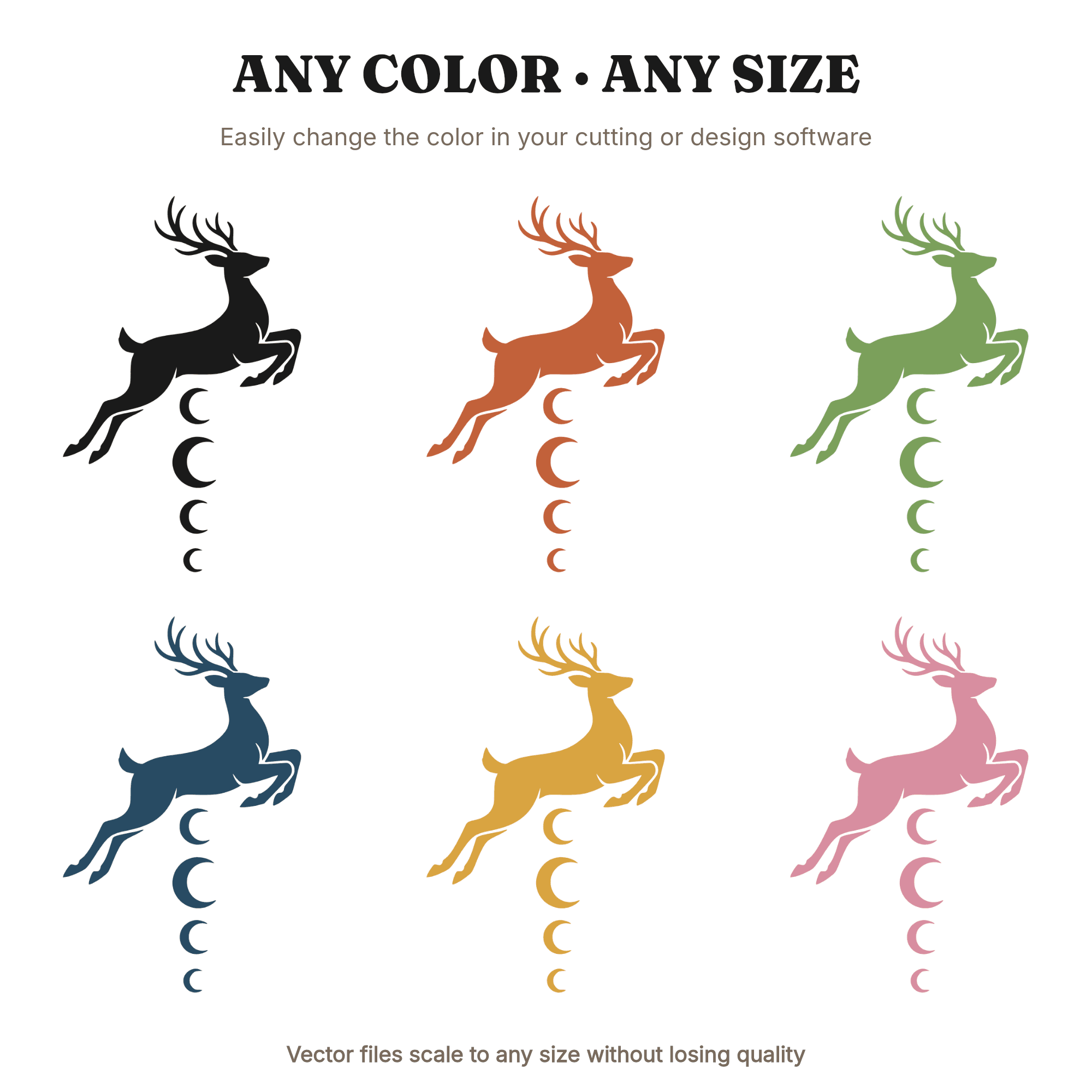 Fall Equinox Deer SVG PNG, Leaping Deer Crescent Moon Cut File, Celestial Autumn Design — view 2