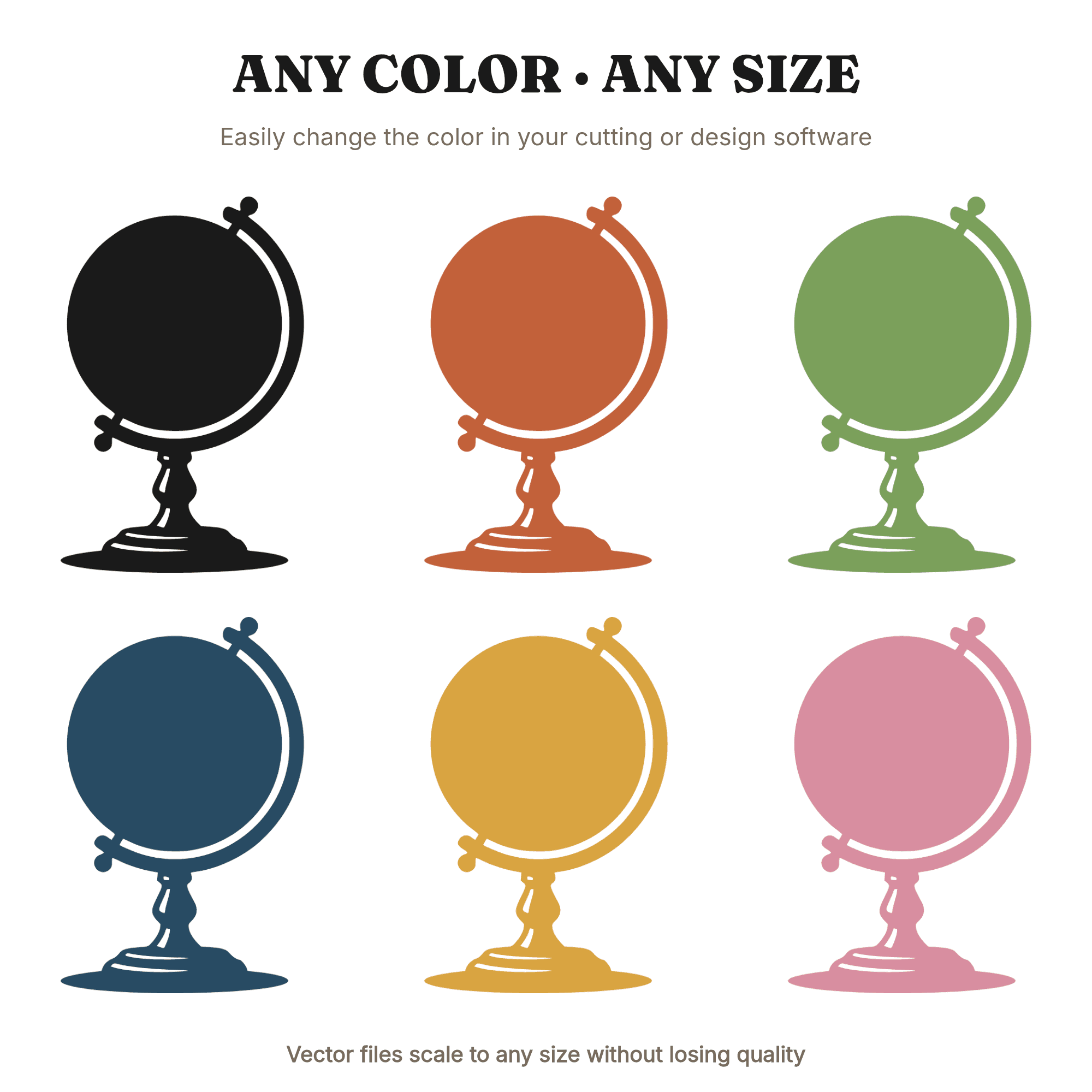 Vintage Classroom Globe SVG PNG, Retro School Globe Silhouette Cut File, 1950s Schoolhouse Decor — view 2