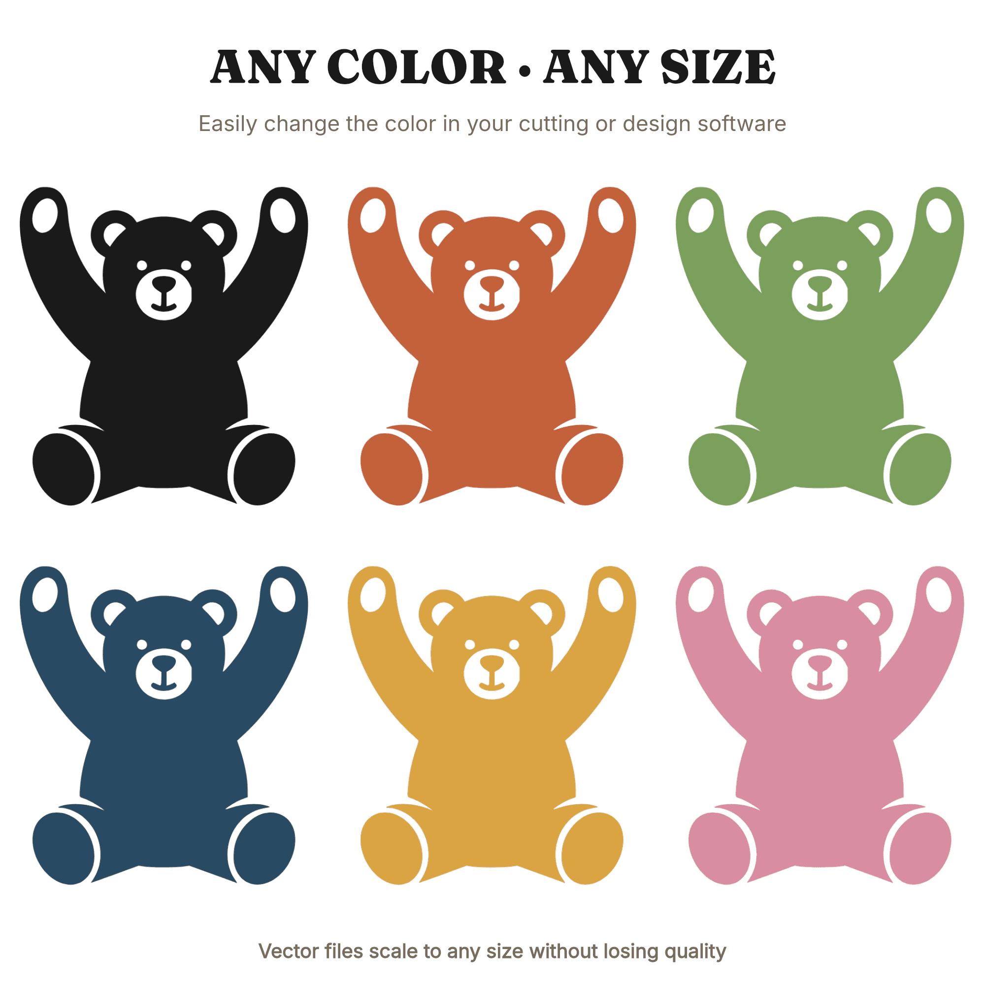 Art Deco Teddy Bear Victory Cheer SVG PNG, Geometric Bear Silhouette Cut File for Nursery Decor — view 2
