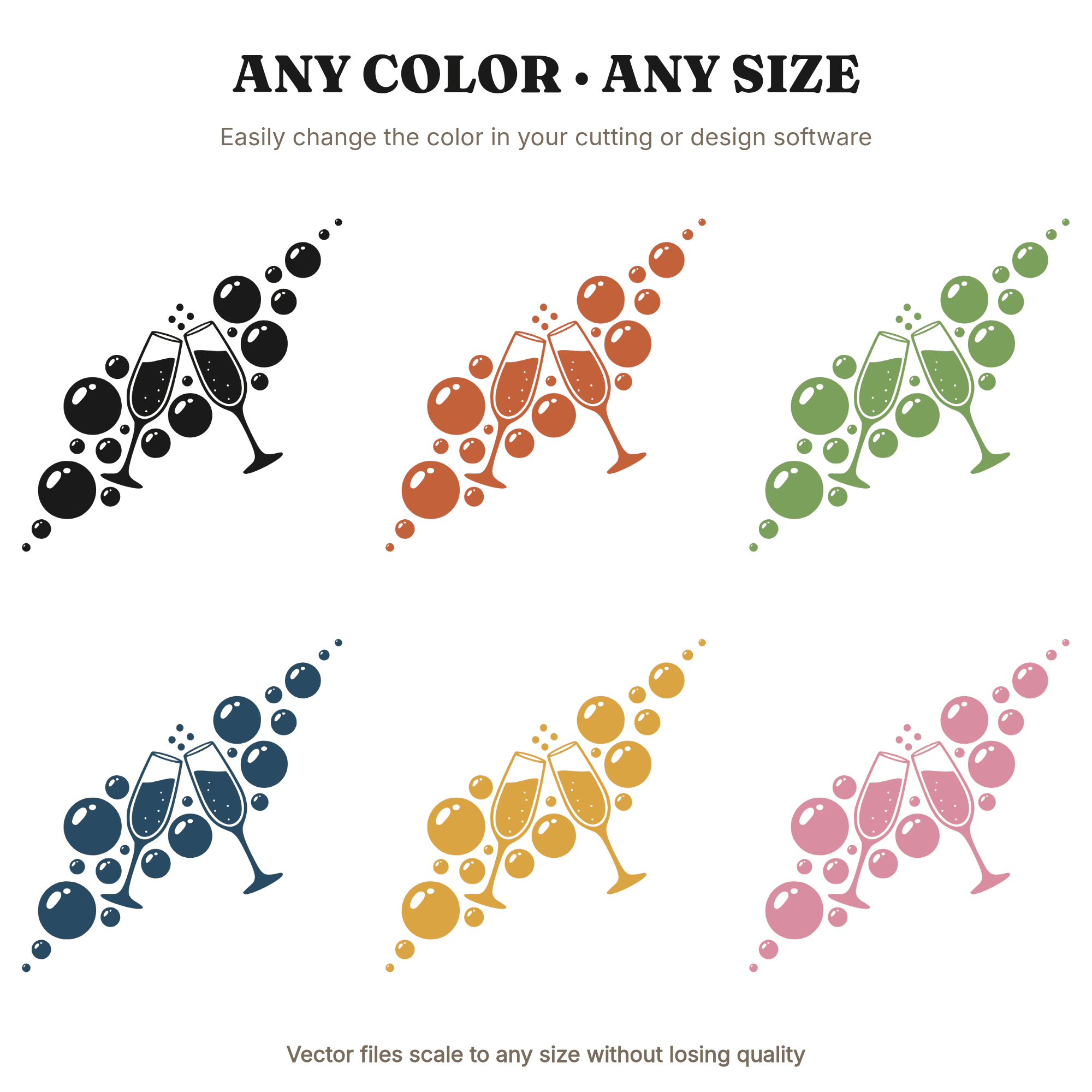 Retro Champagne Toast SVG PNG, Groovy Bubbles Wedding Clipart, 70s Bridal Shower Cut File — view 2