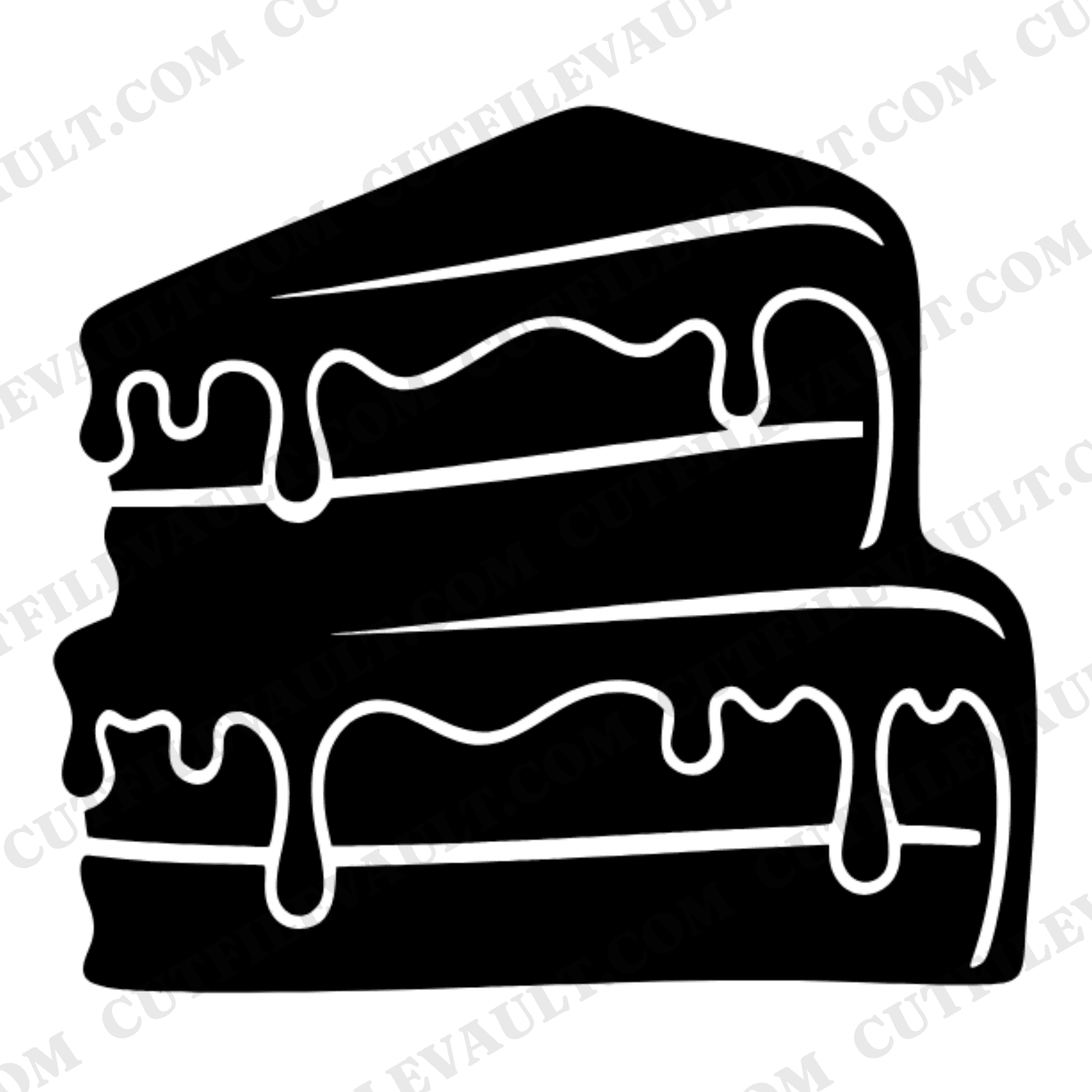 Vintage Wedding Cake Slice SVG PNG, 1950s Boho Tiered Cake Silhouette Cut File for Cricut — view 1