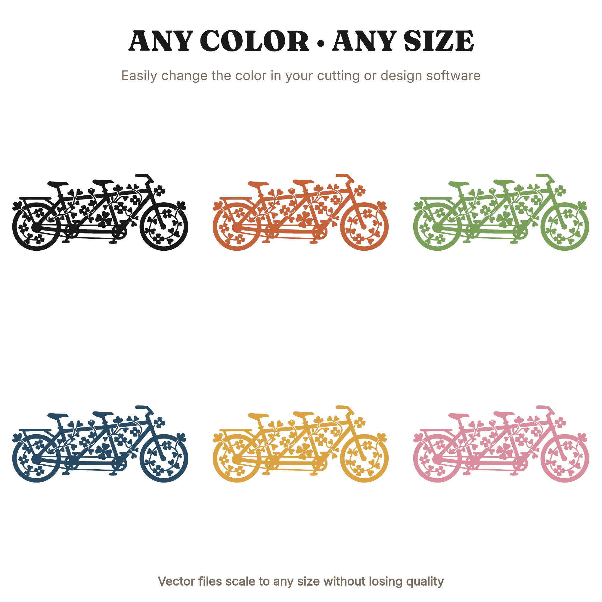 Tandem Bicycle Wildflower SVG PNG, Friendship Day Cut File, Floral Bike Silhouette Design — view 2