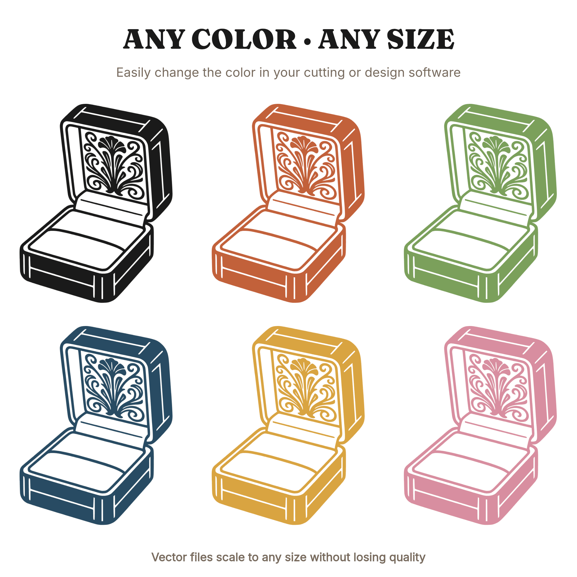 Art Nouveau Ring Box SVG PNG, Engagement Ring Box Silhouette, Bridal Shower Cut File, Wedding Invite — view 2
