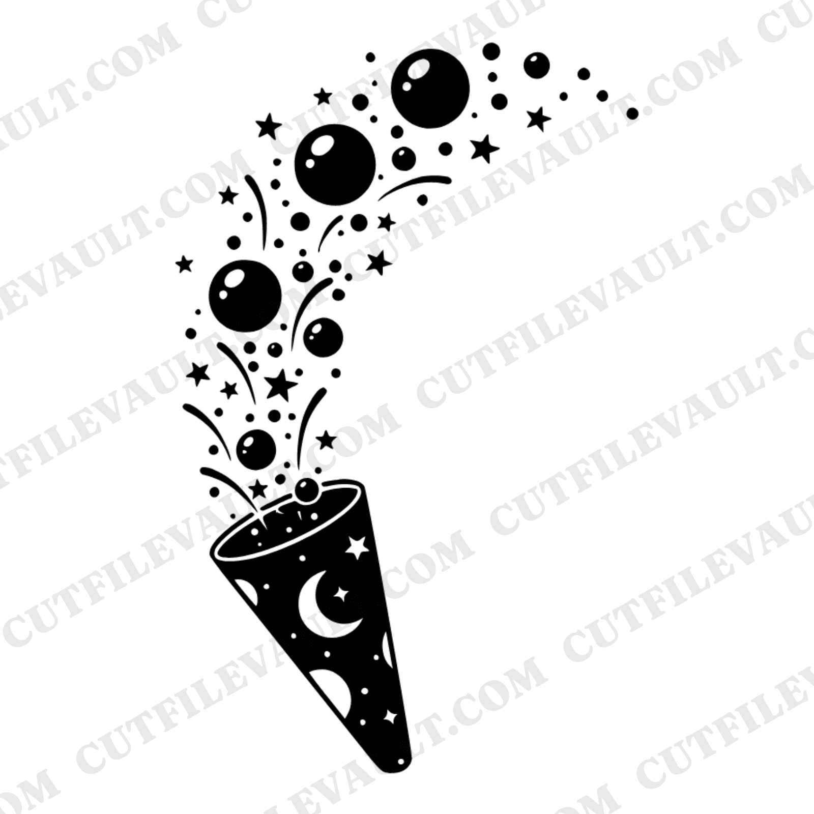 Celestial Confetti Popper SVG PNG, Party Popper Cut File, Mystical Celebration Clipart, Cosmic Bubbles — view 1