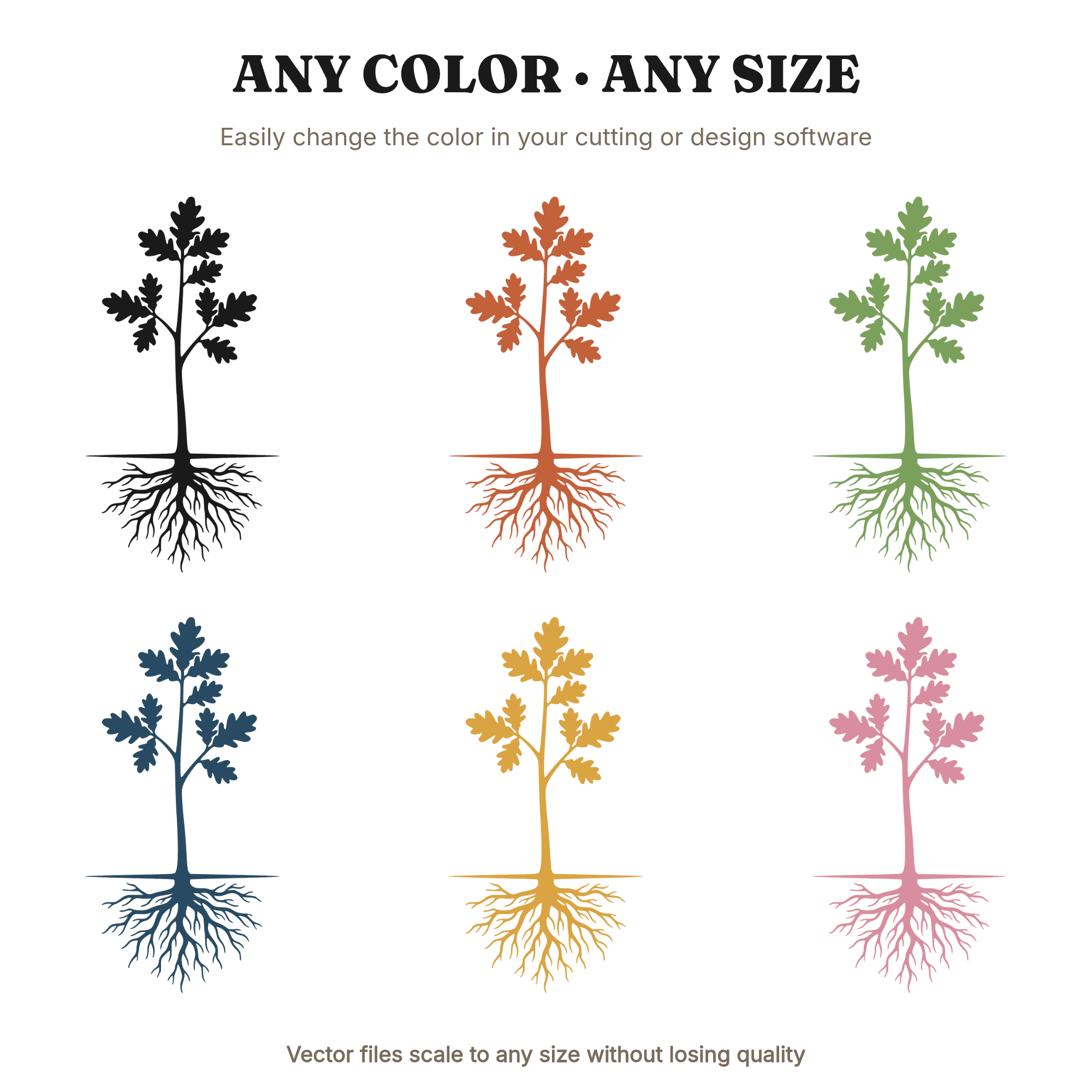 Oak Sapling with Roots SVG PNG Back to School Growth Vintage Botanical Cut File Teacher Gift — view 2