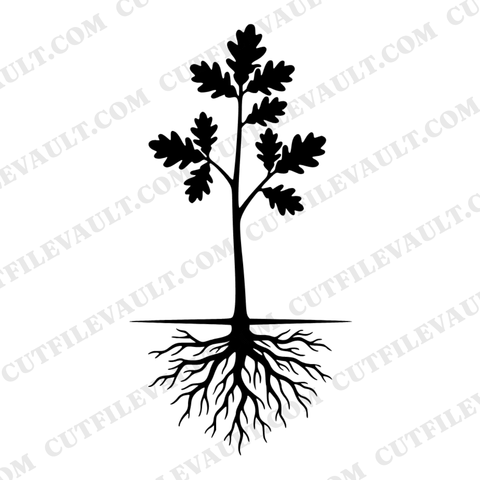 Oak Sapling with Roots SVG PNG Back to School Growth Vintage Botanical Cut File Teacher Gift — view 1
