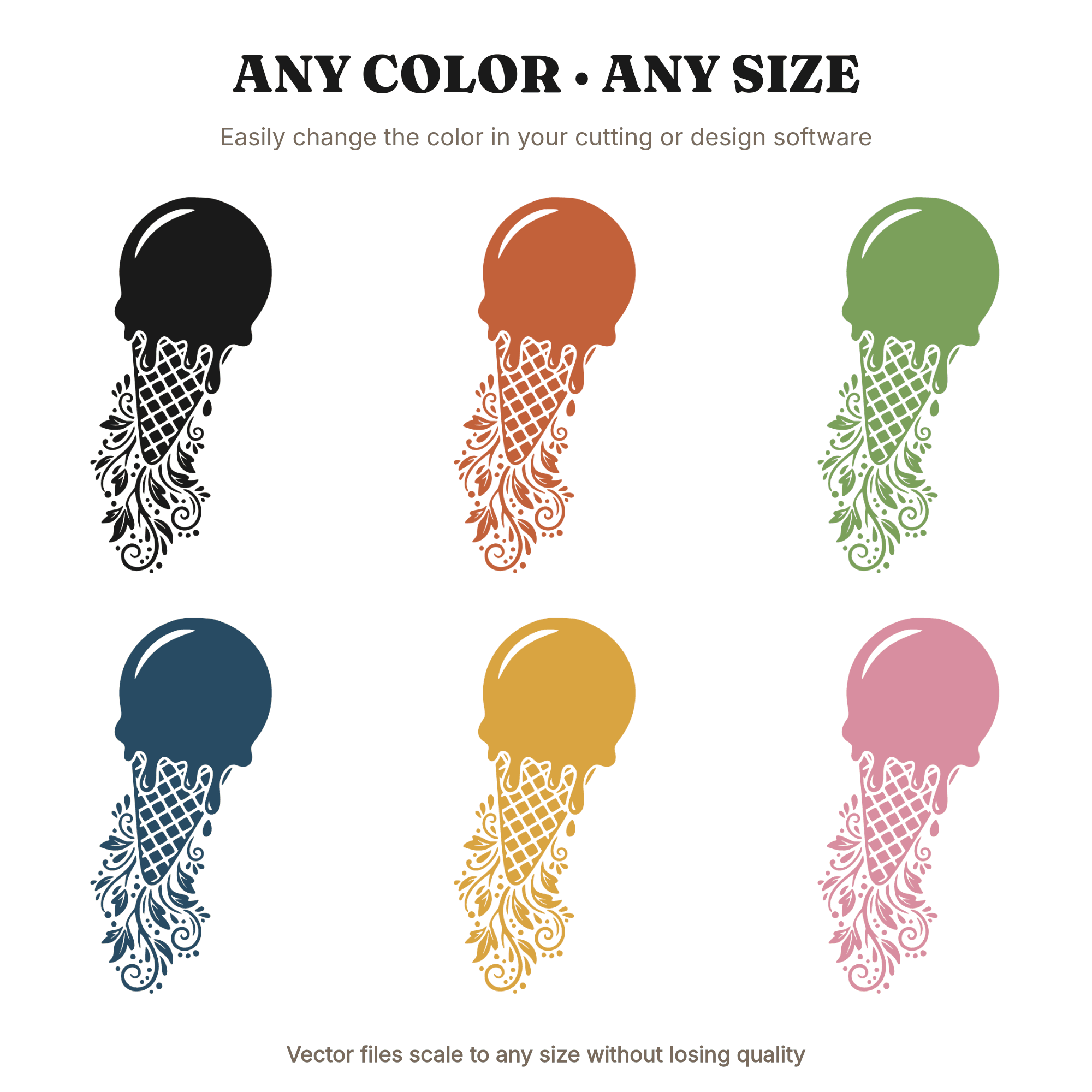 Ice Cream Cone SVG PNG, Floral Drip Flourish Cut File, Summer Birthday Party Decor Clipart — view 2