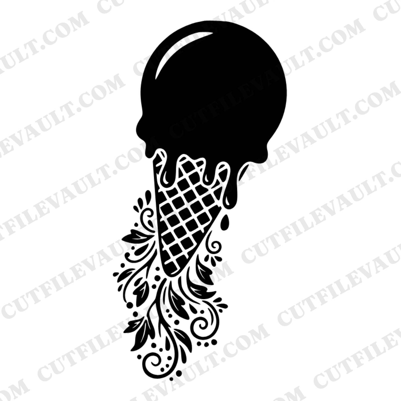 Ice Cream Cone SVG PNG, Floral Drip Flourish Cut File, Summer Birthday Party Decor Clipart — view 1