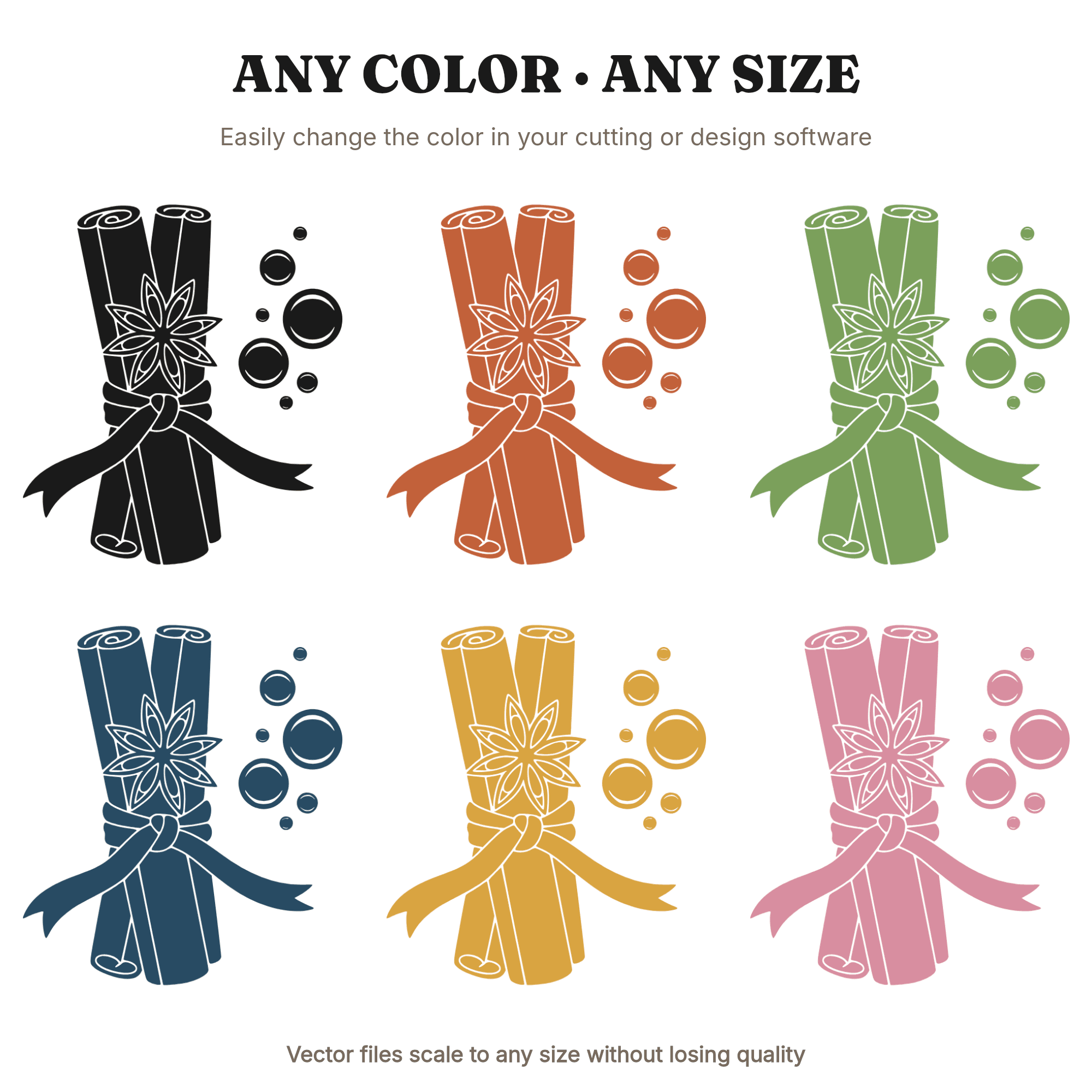Cinnamon Bundle SVG PNG, Star Anise Autumn Spice Cut File, Fall Botanical Clipart, Y2K Chrome Bubbles — view 2