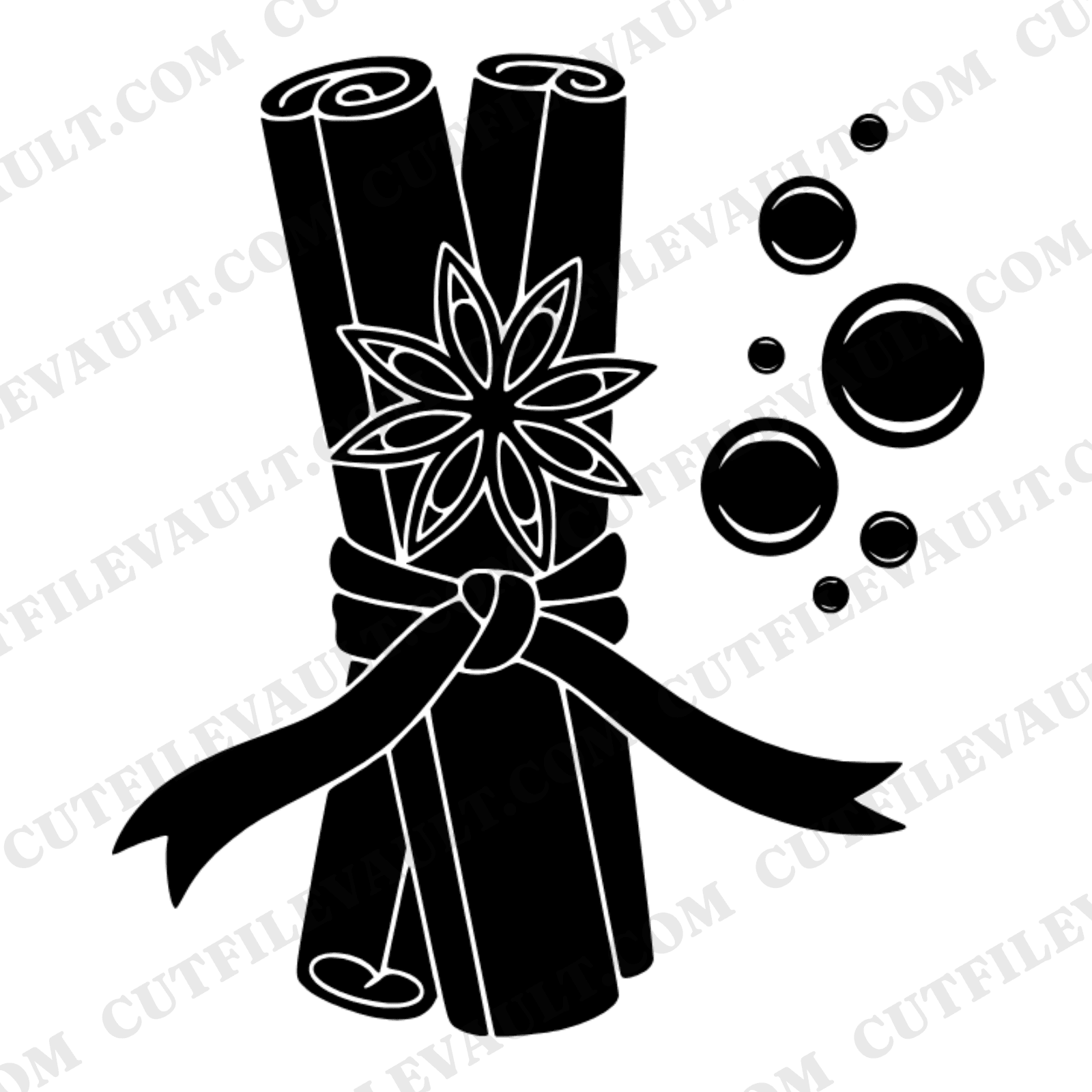 Cinnamon Bundle SVG PNG, Star Anise Autumn Spice Cut File, Fall Botanical Clipart, Y2K Chrome Bubbles — view 1