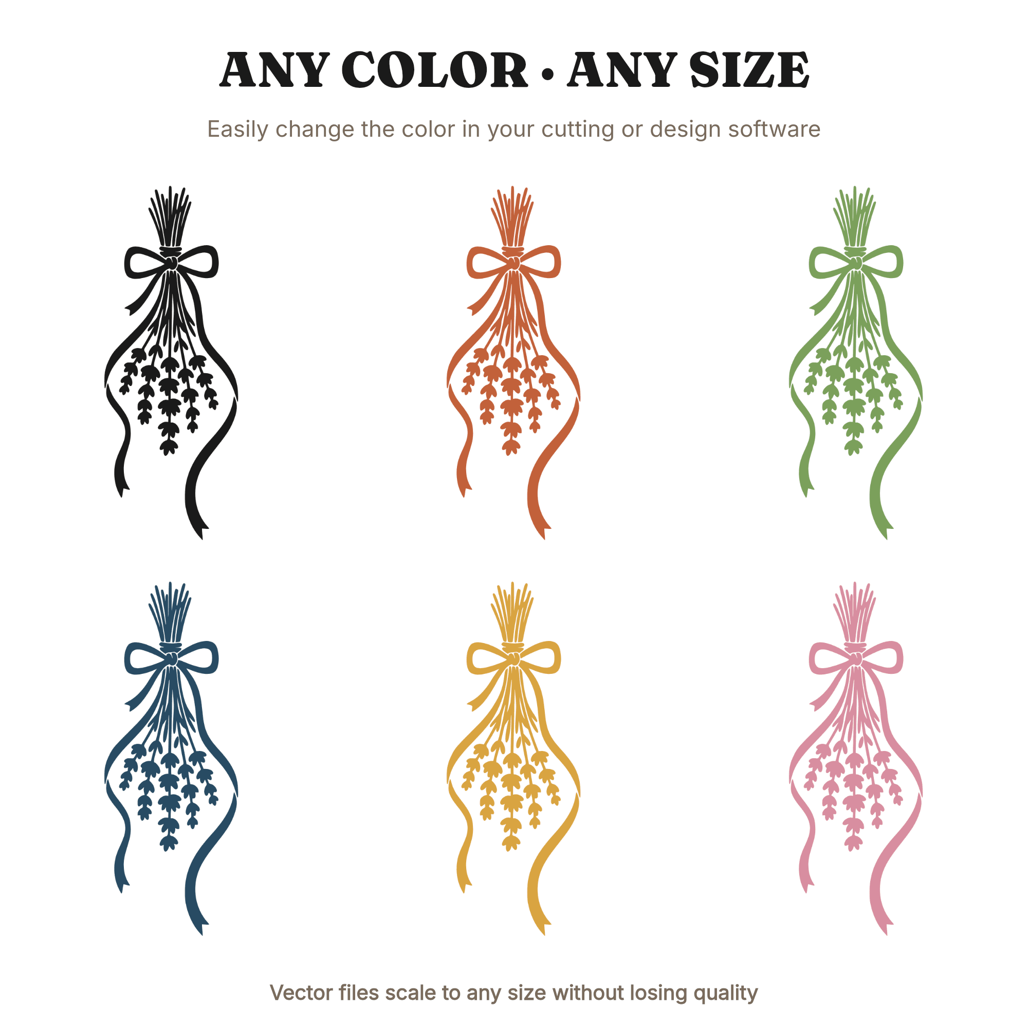 Hanging Lavender Bundle SVG PNG, Retro 70s Wave Farmhouse Herb Silhouette Cut File for Cricut — view 2