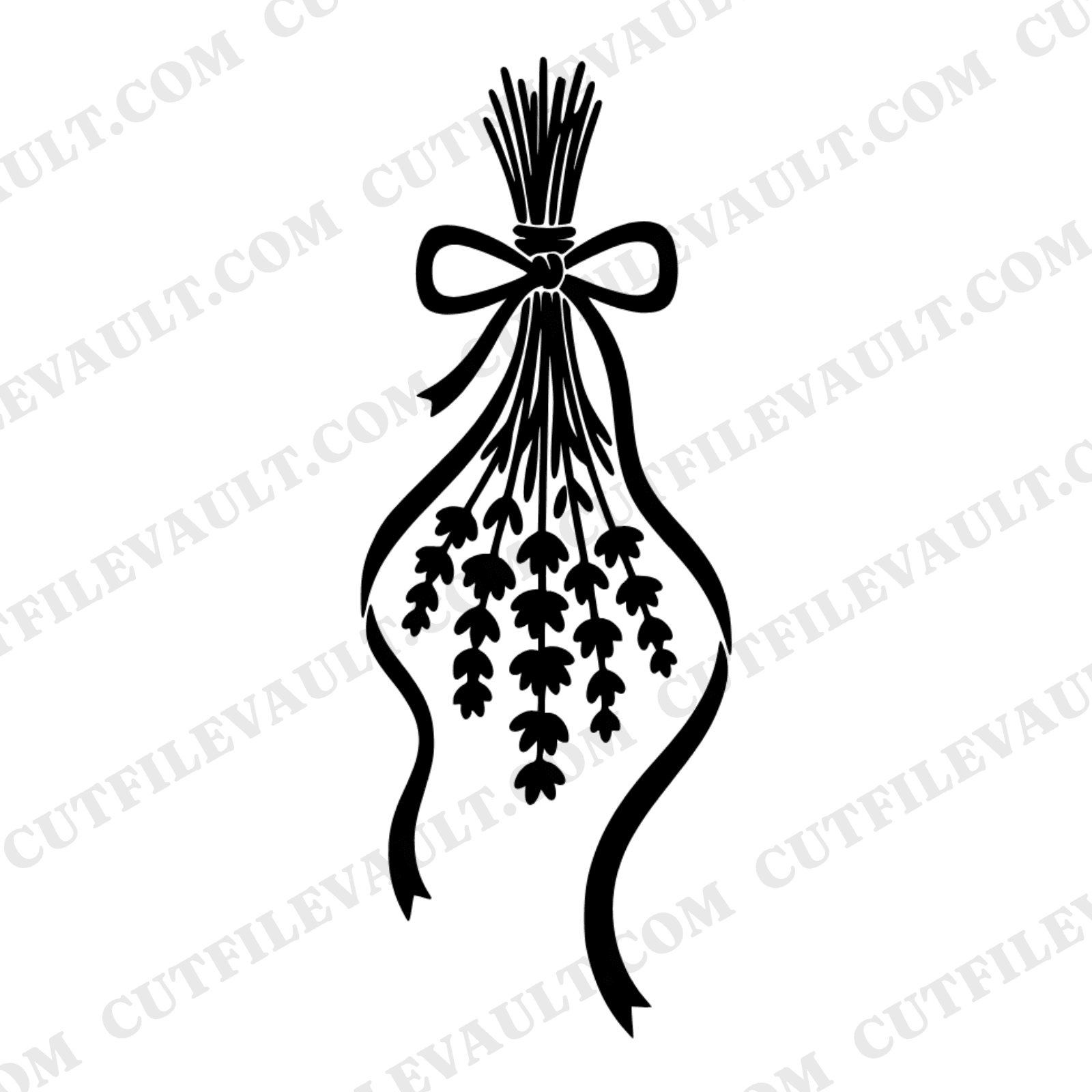Hanging Lavender Bundle SVG PNG, Retro 70s Wave Farmhouse Herb Silhouette Cut File for Cricut — view 1