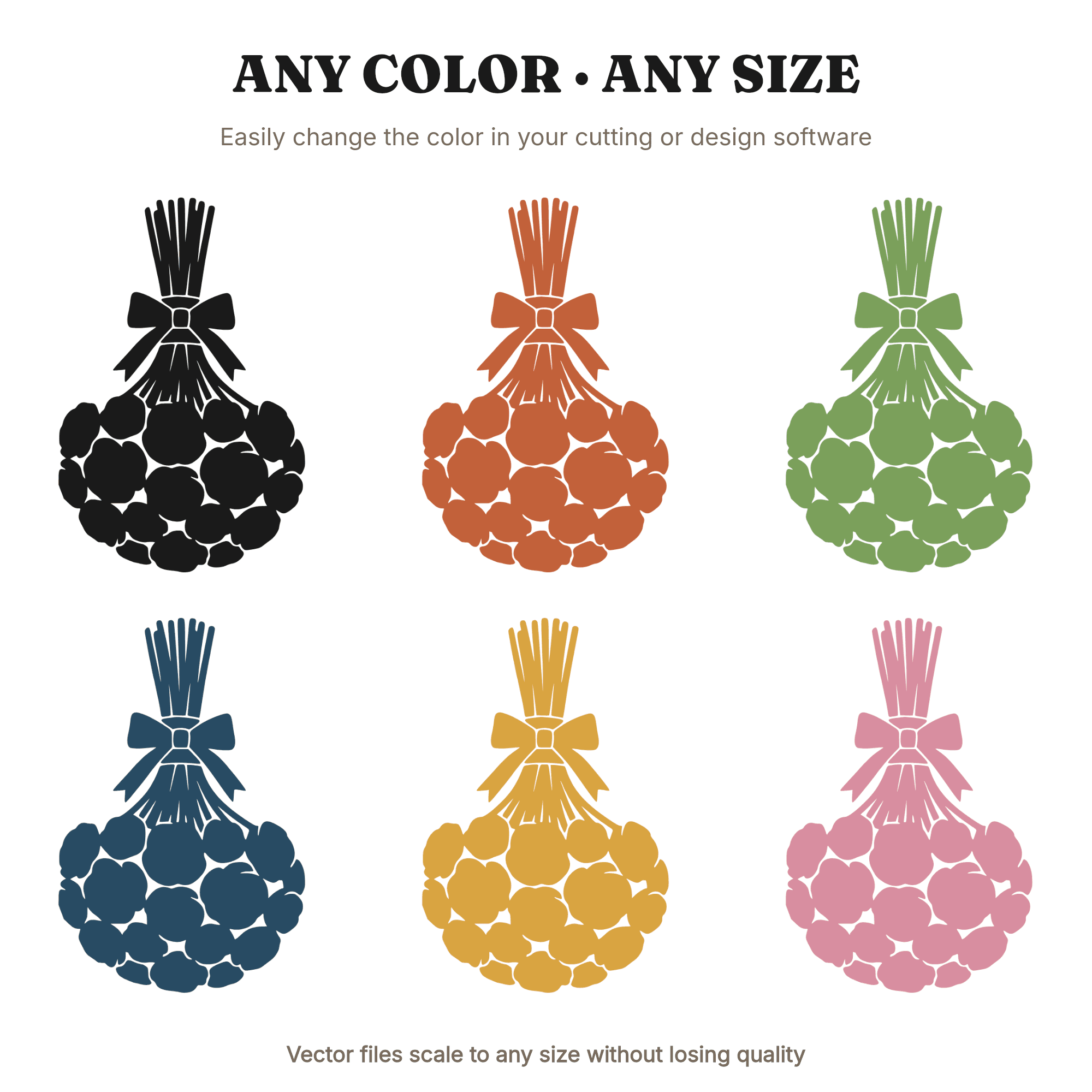 Upside Down Bridal Bouquet SVG PNG, Drying Flowers Line Art, Scandinavian Wedding Clipart Cut File — view 2