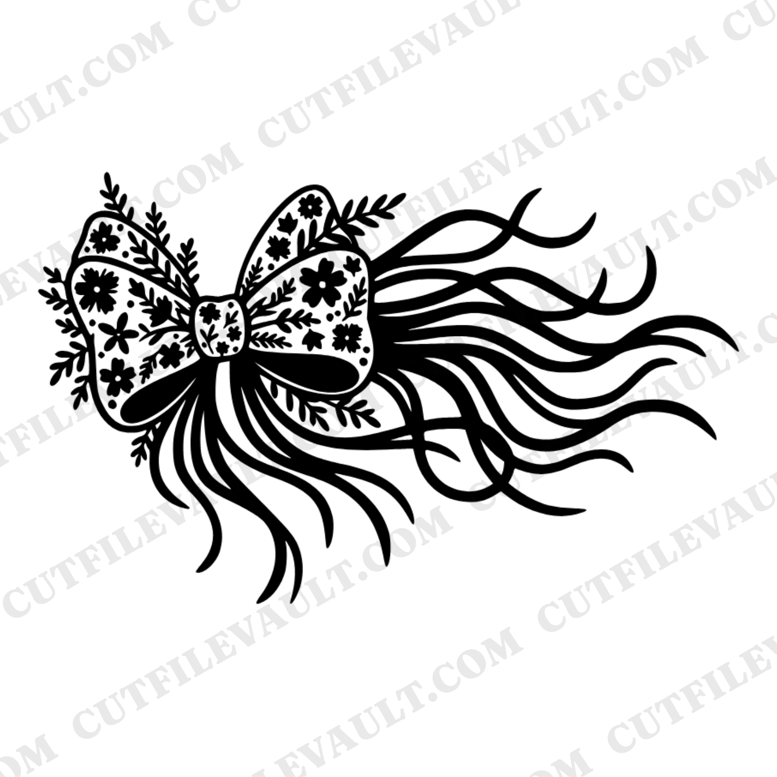 Windswept Fall Engagement Bow SVG PNG, Cottagecore Gift Topper, Autumn Floral Ribbon Cut File