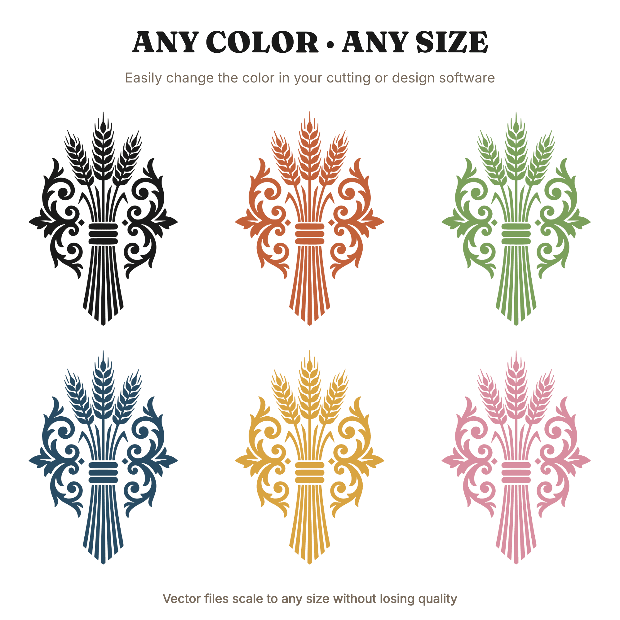 Autumn Wheat Sheaf SVG PNG, Baroque Scroll Fall Harvest Cut File, First Day of Autumn Design — view 2