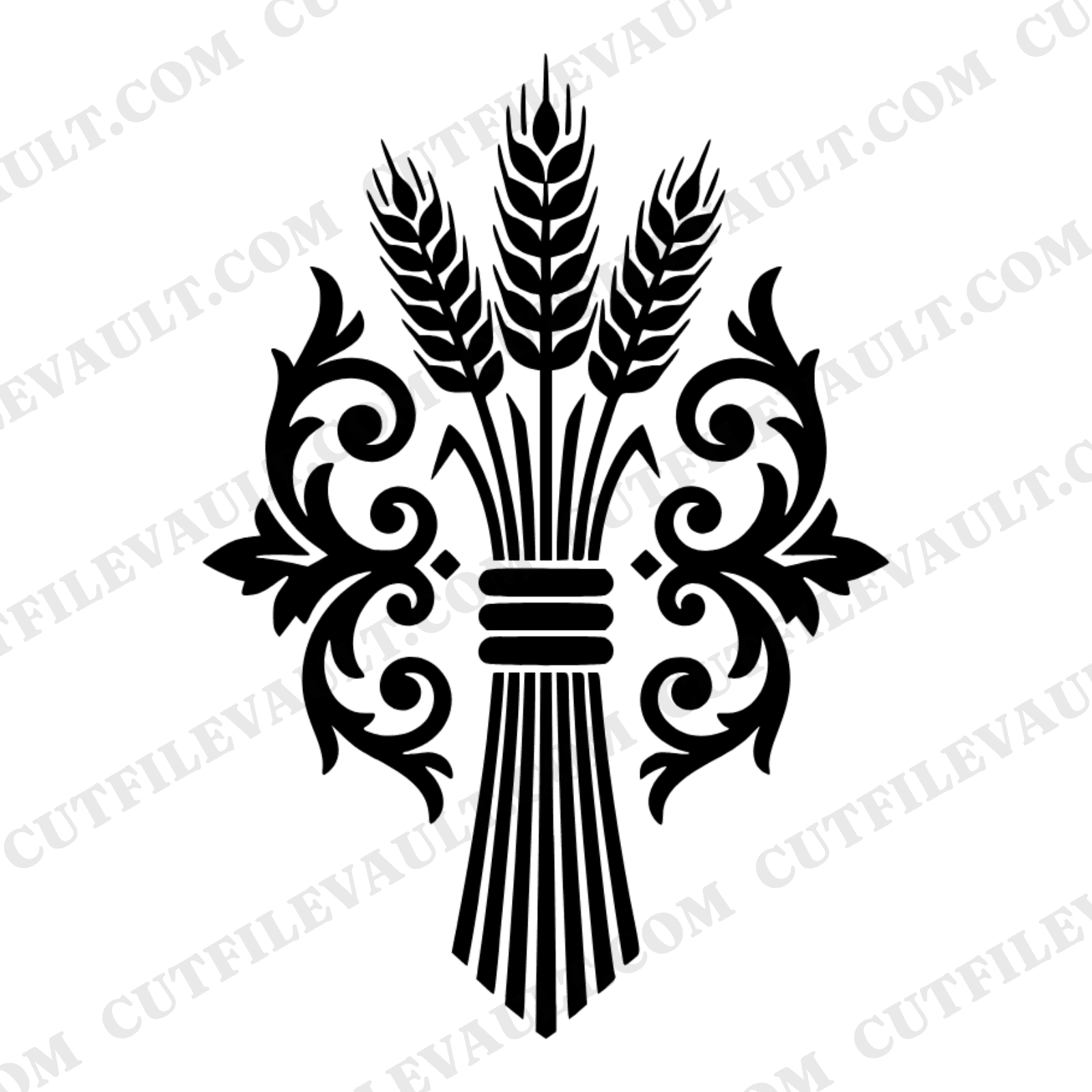 Autumn Wheat Sheaf SVG PNG, Baroque Scroll Fall Harvest Cut File, First Day of Autumn Design — view 1