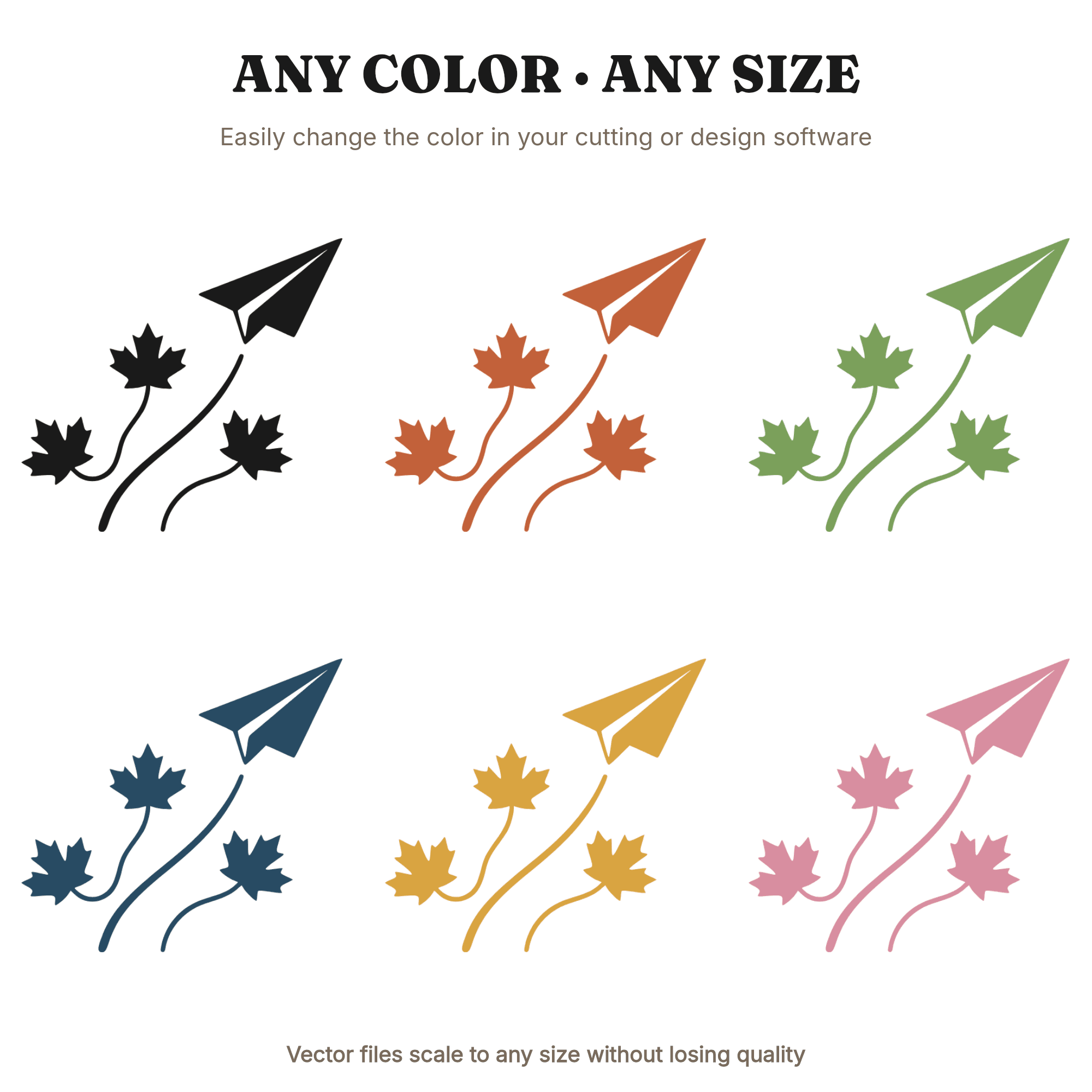 Autumn Paper Airplane SVG PNG, Fall Maple Leaves Cut File, Scandinavian Kids Decor Line Art — view 2