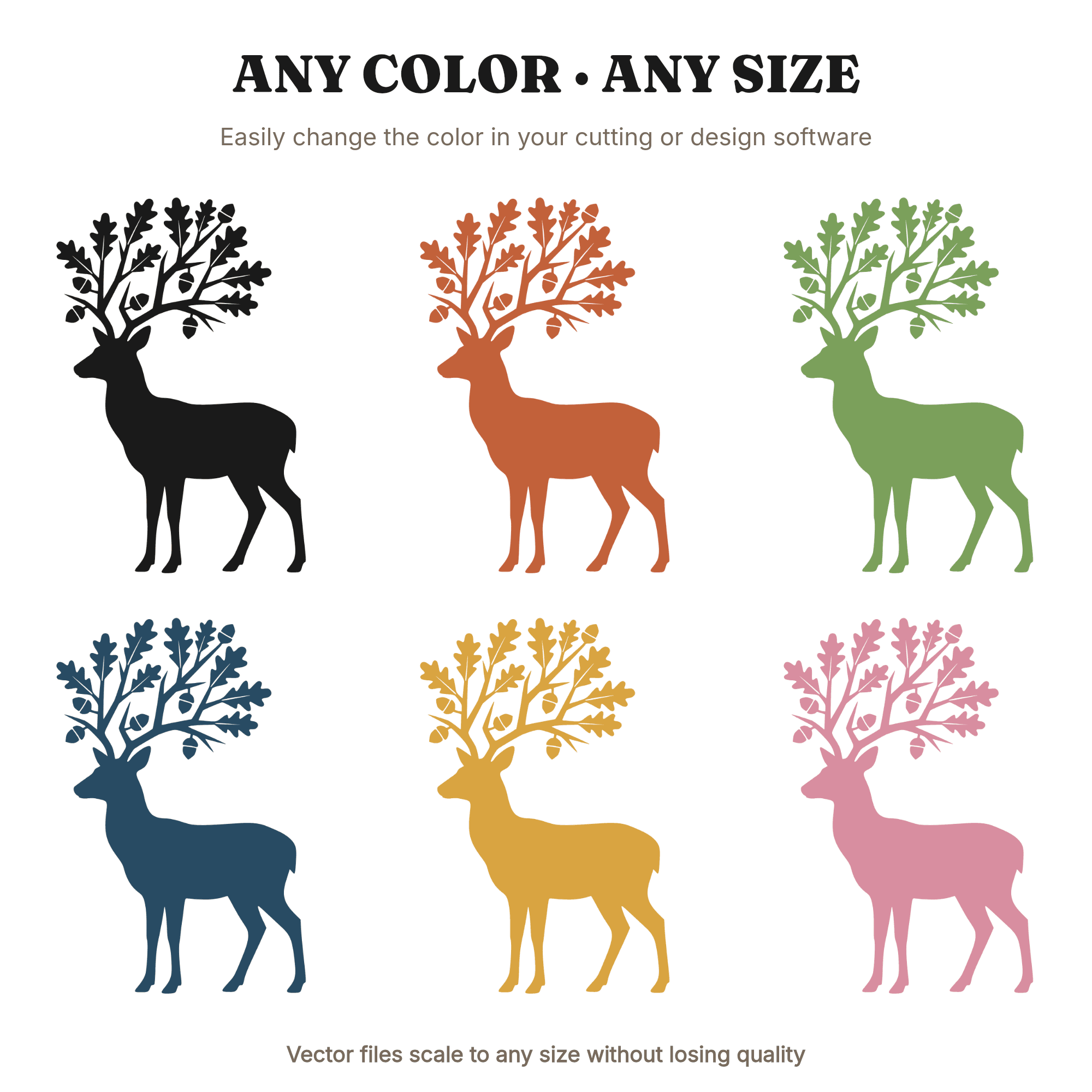Fall Equinox Deer SVG PNG, Geometric Oak Antlers Cut File, Autumn Woodland Silhouette Design — view 2