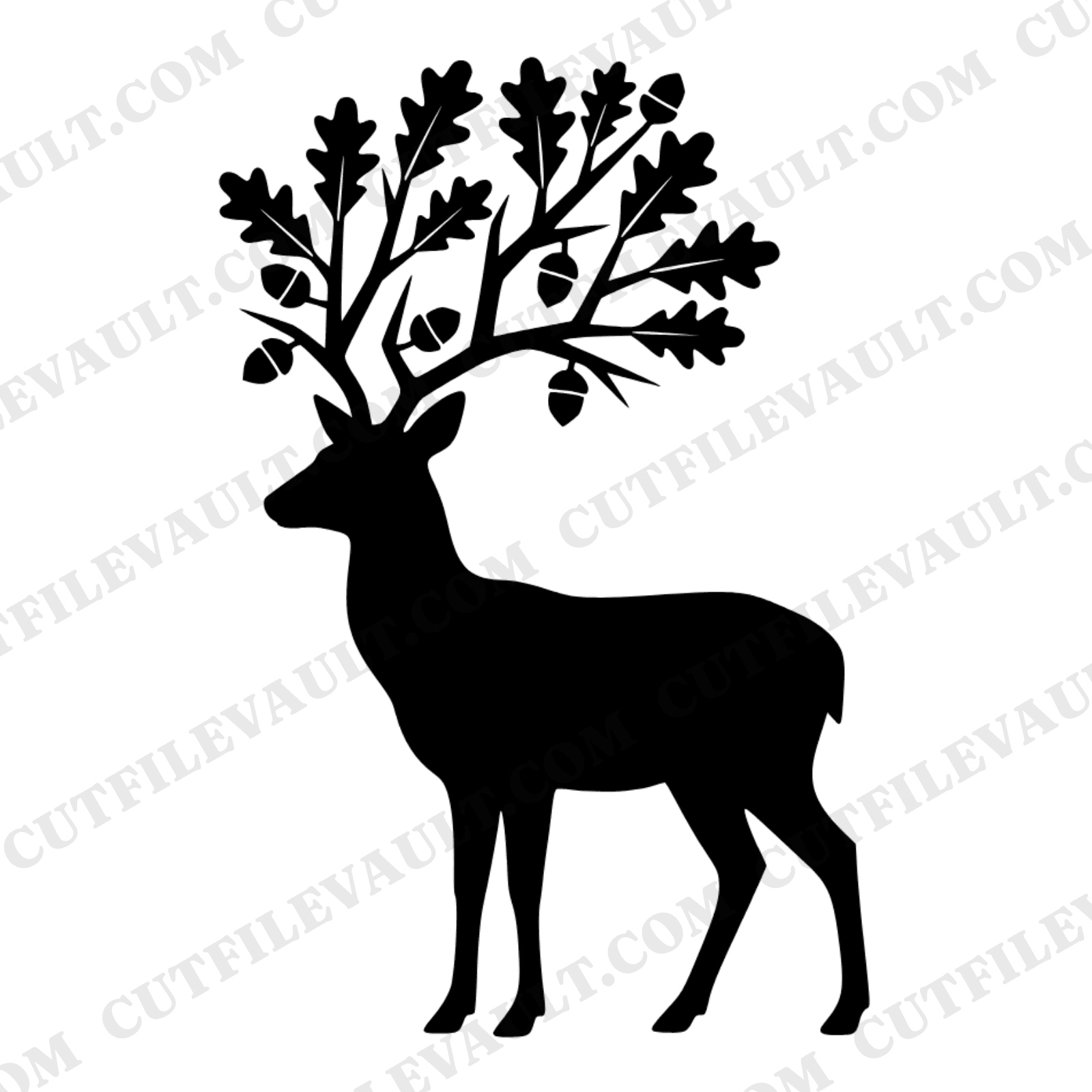 Fall Equinox Deer SVG PNG, Geometric Oak Antlers Cut File, Autumn Woodland Silhouette Design — view 1
