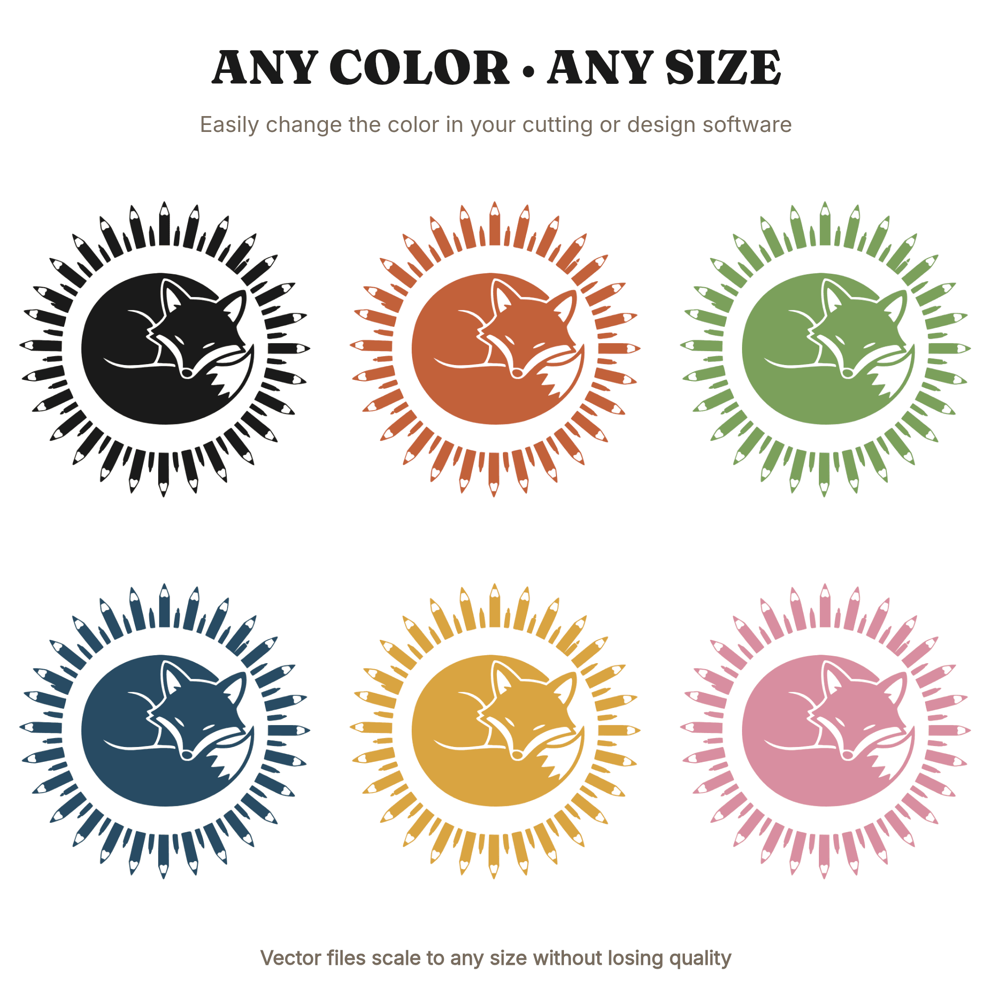 Sleeping Fox Pencil Circle SVG PNG Back to School Cut File Mid Century Teacher Classroom Decor — view 2