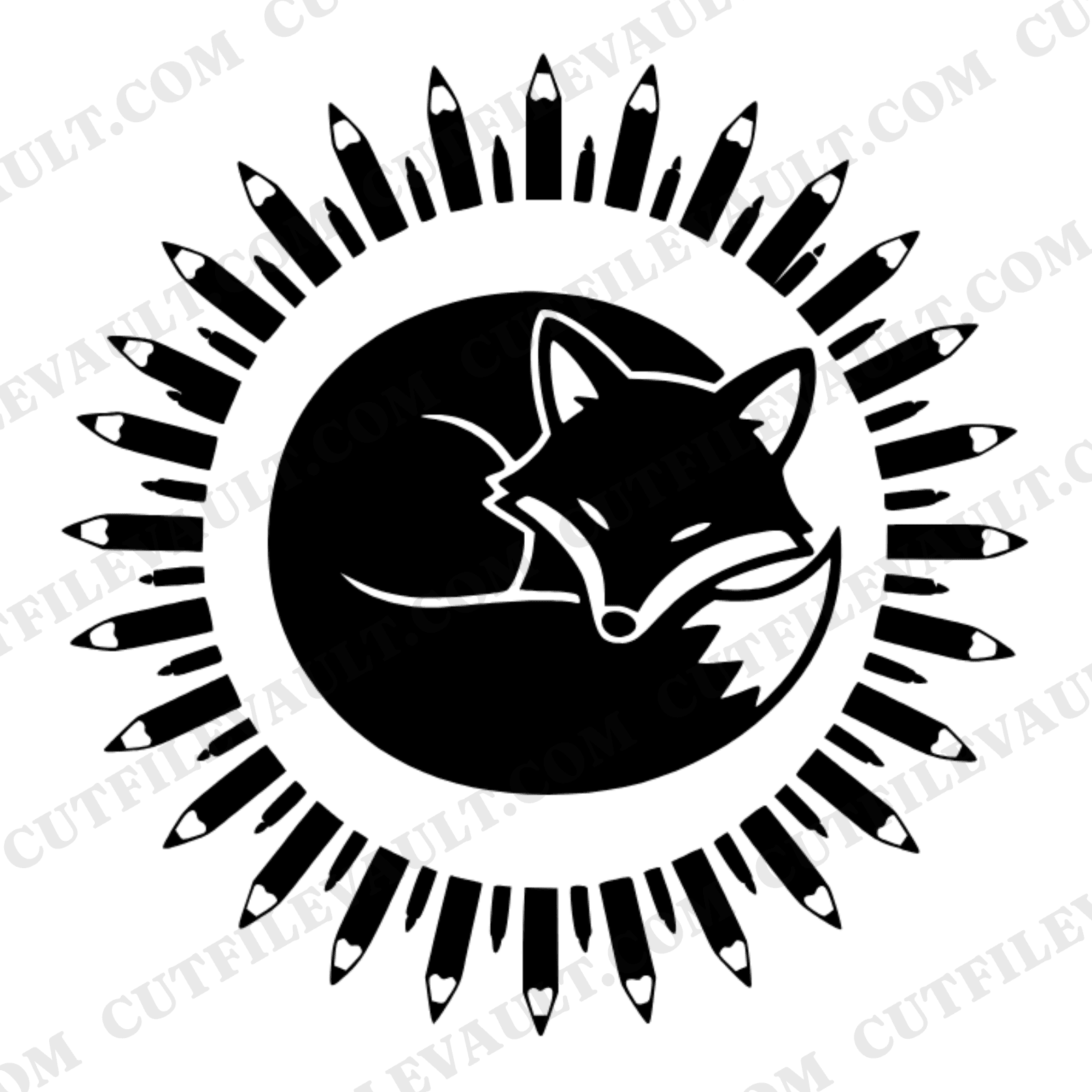 Sleeping Fox Pencil Circle SVG PNG Back to School Cut File Mid Century Teacher Classroom Decor — view 1
