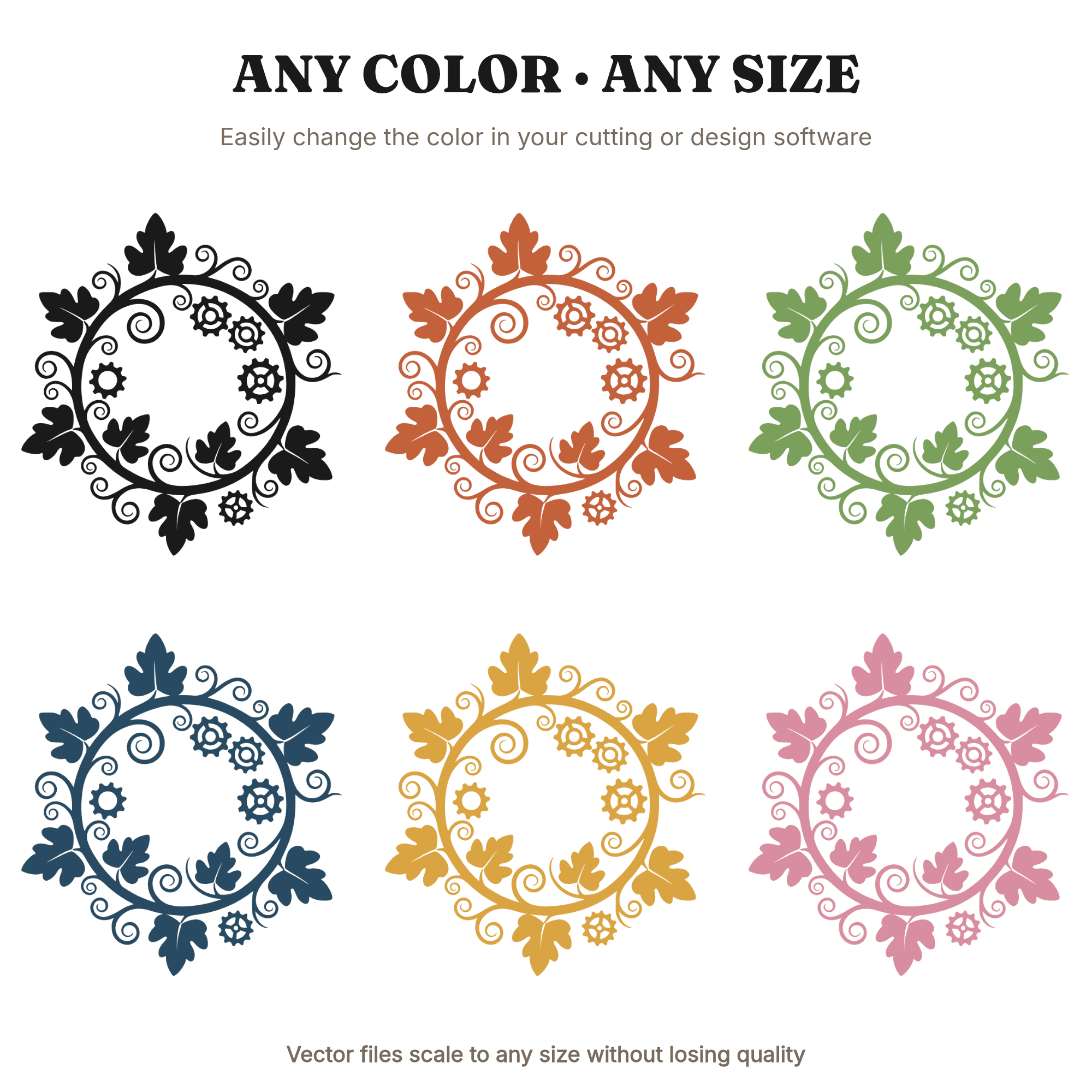 Steampunk Watermelon Vine SVG PNG, Clockwise Spiral with Gears, Summer Garden Cut File — view 2