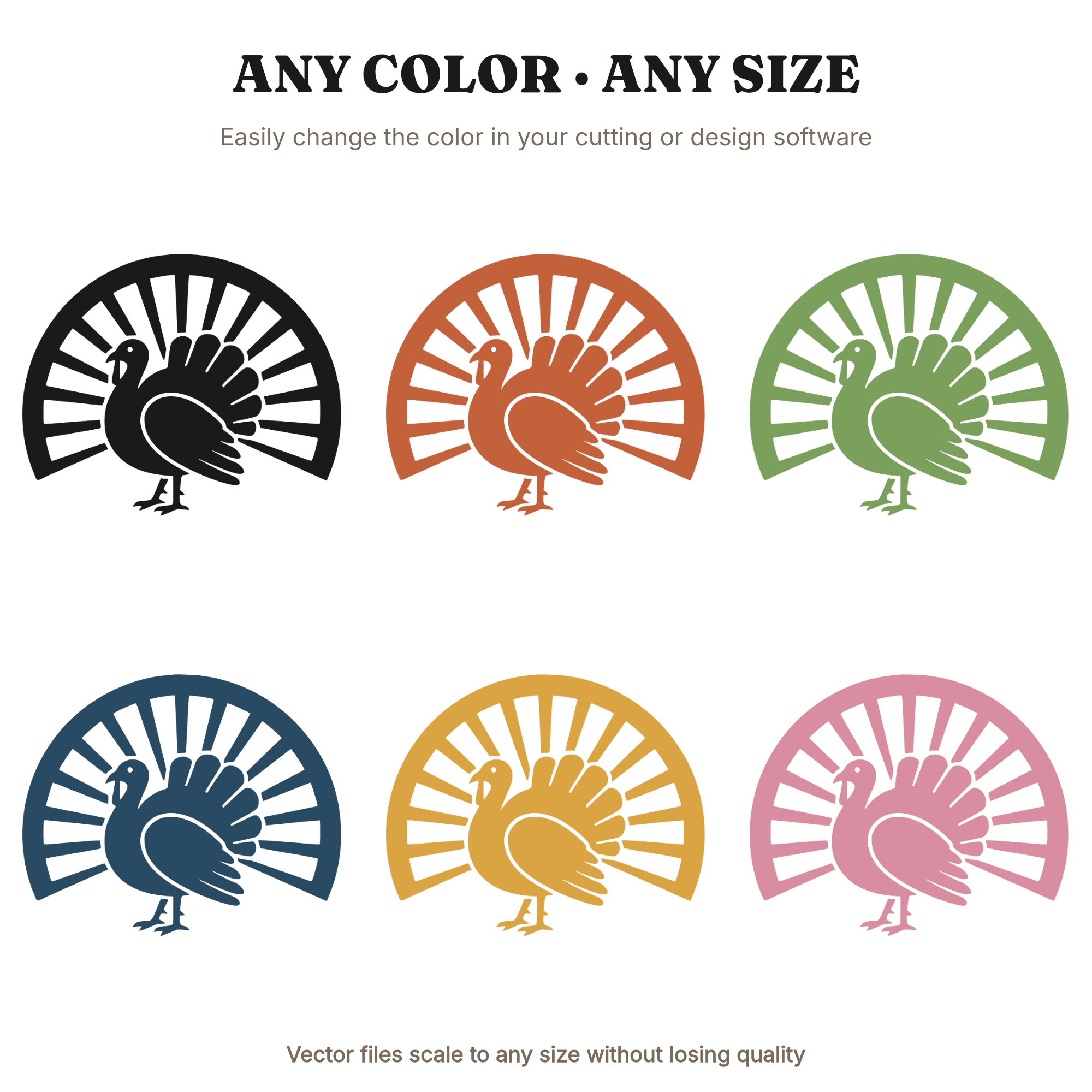 Mid Century Thanksgiving Turkey SVG PNG, Geometric Fanned Tail Feathers Cut File, Retro Fall Decor — view 2