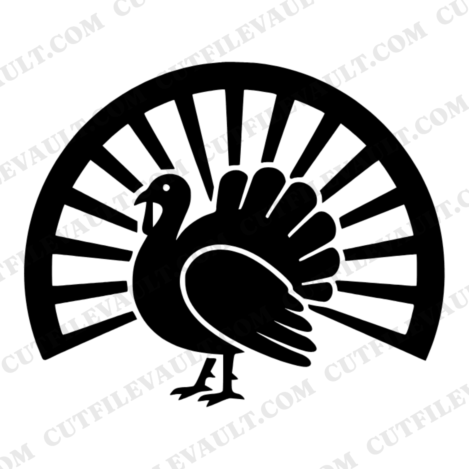Mid Century Thanksgiving Turkey SVG PNG, Geometric Fanned Tail Feathers Cut File, Retro Fall Decor — view 1