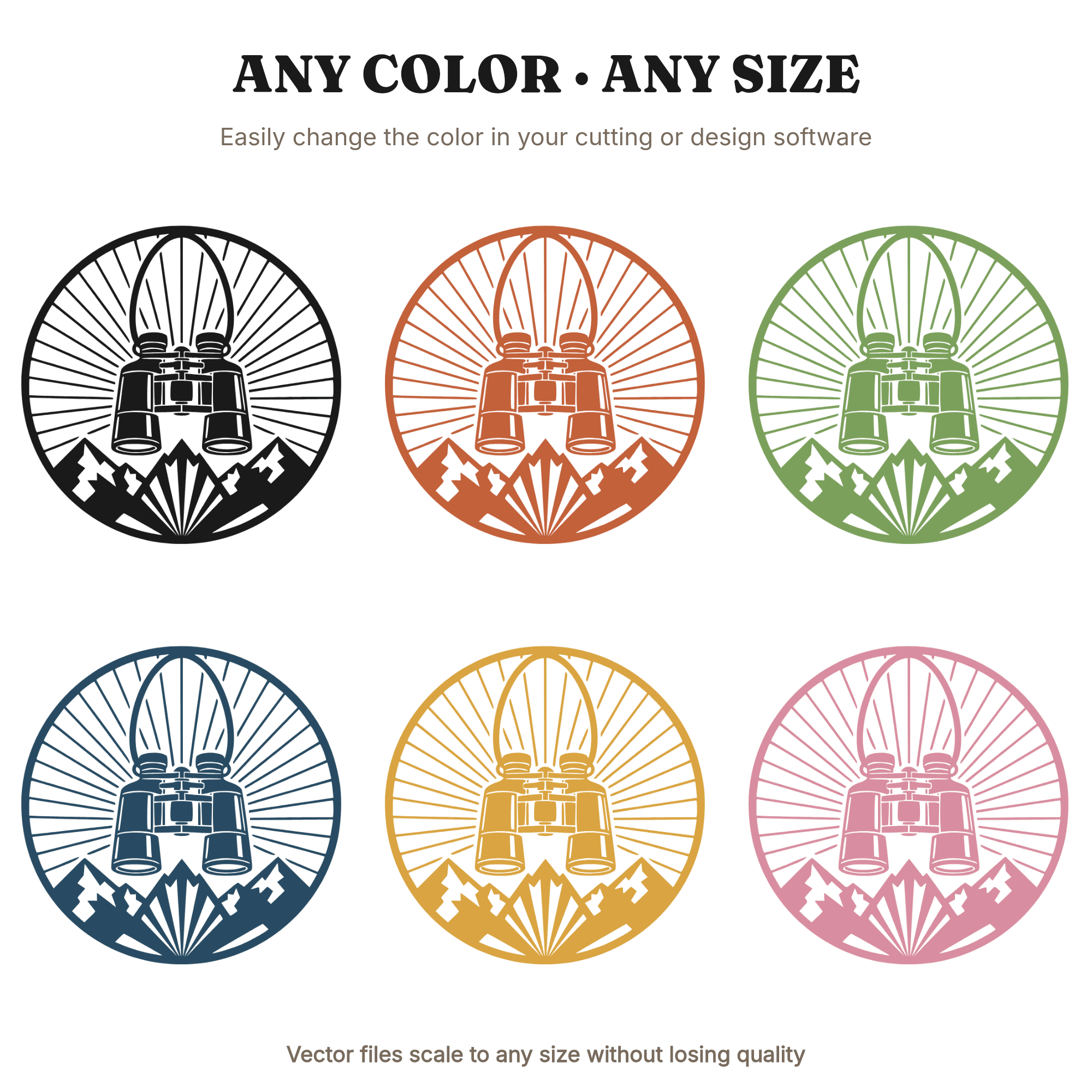 Art Deco Binoculars Mountain SVG PNG, Vintage Travel Pendant Cut File, World Tourism Day Design — view 2