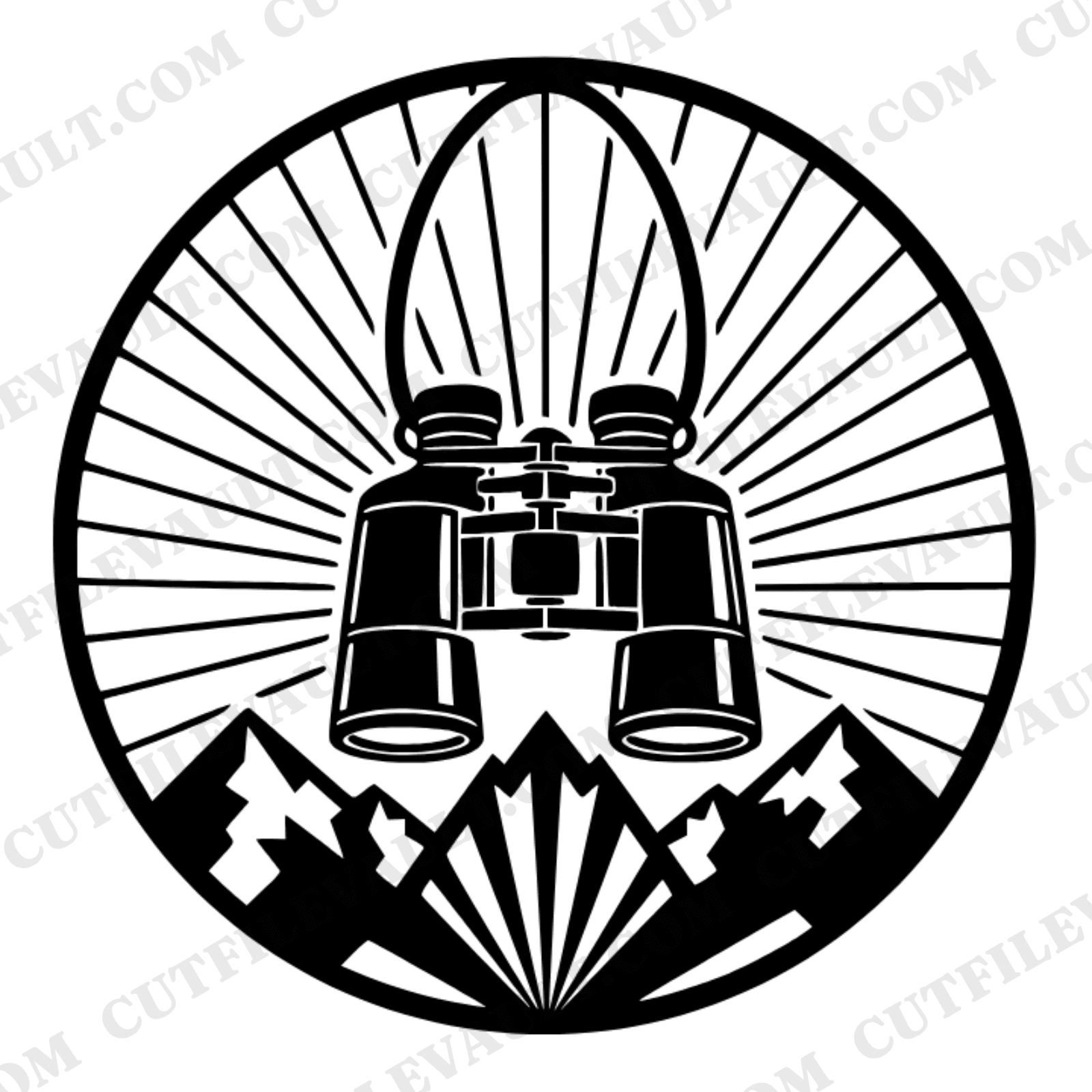 Art Deco Binoculars Mountain SVG PNG, Vintage Travel Pendant Cut File, World Tourism Day Design — view 1