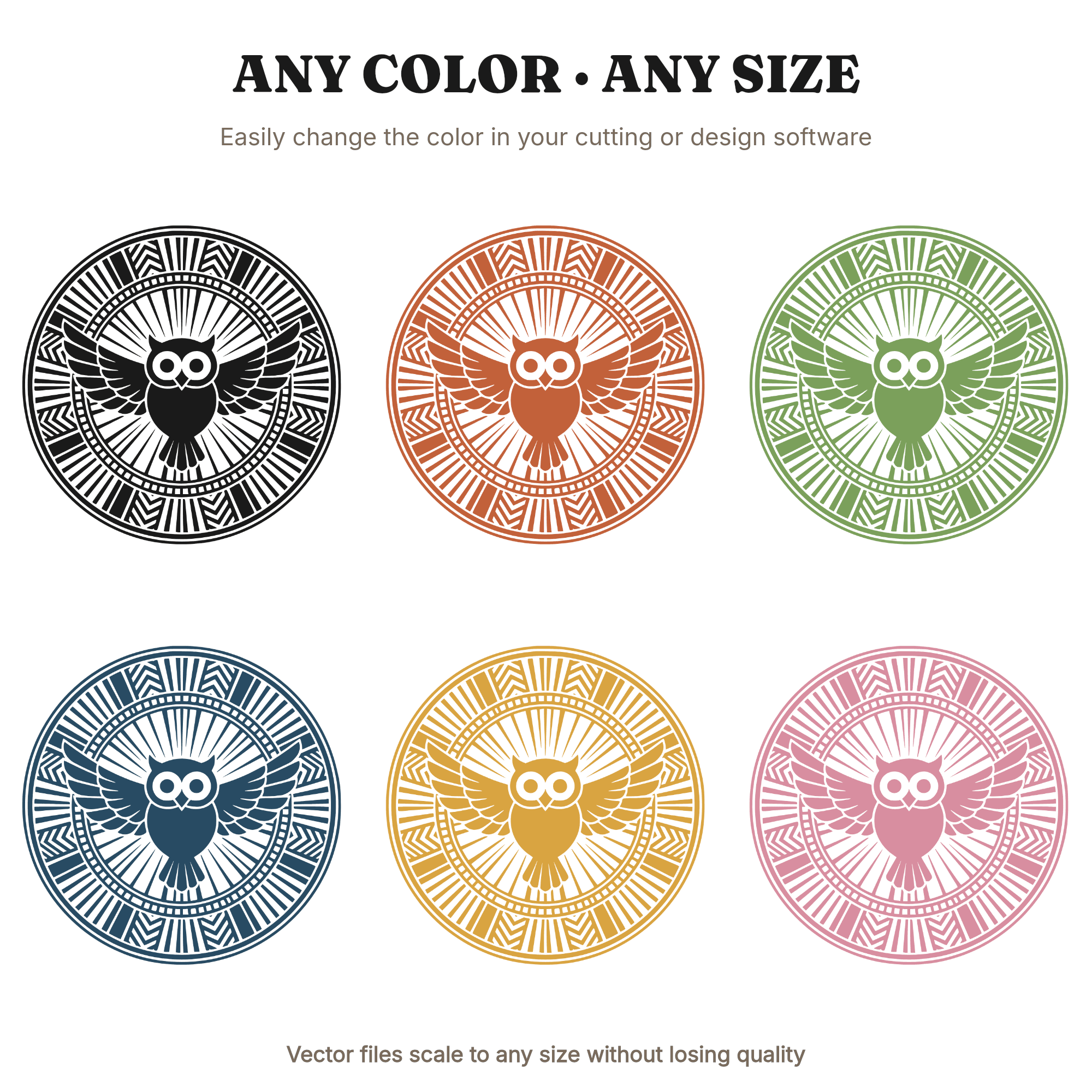 Baby Owl Mandala SVG PNG Art Deco Nursery Cut File Halloween Fall Decor Geometric Design — view 2