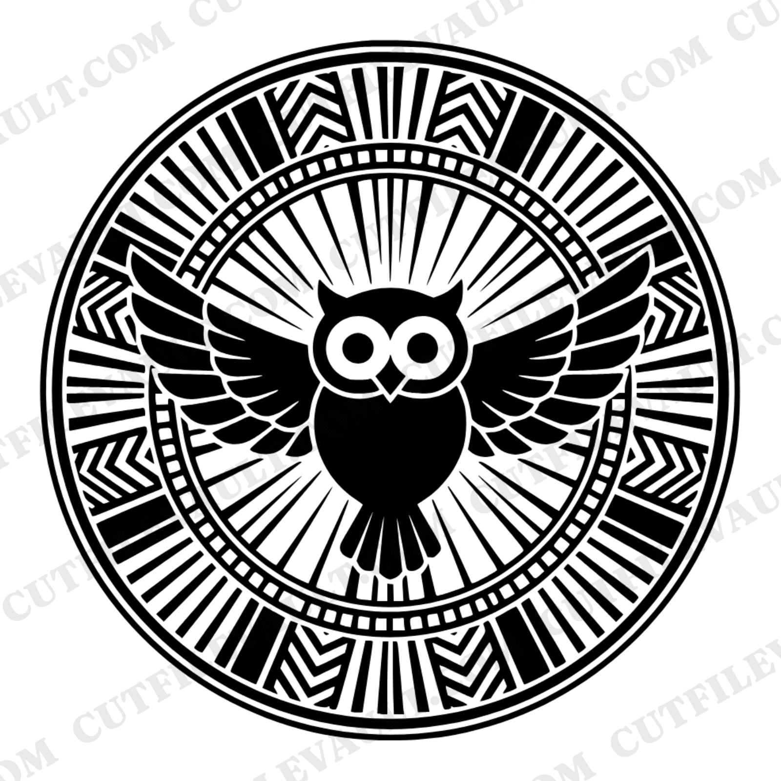 Baby Owl Mandala SVG PNG Art Deco Nursery Cut File Halloween Fall Decor Geometric Design — view 1