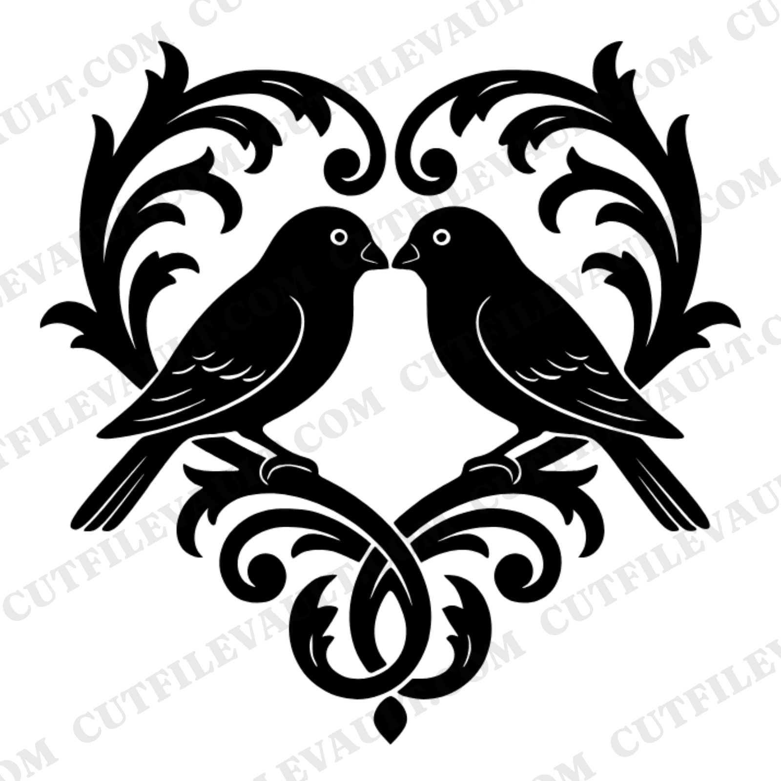 Retro Lovebirds Heart Flourish SVG PNG Wedding Monogram Ornament Cut File 70s Wavy Scrollwork — view 1