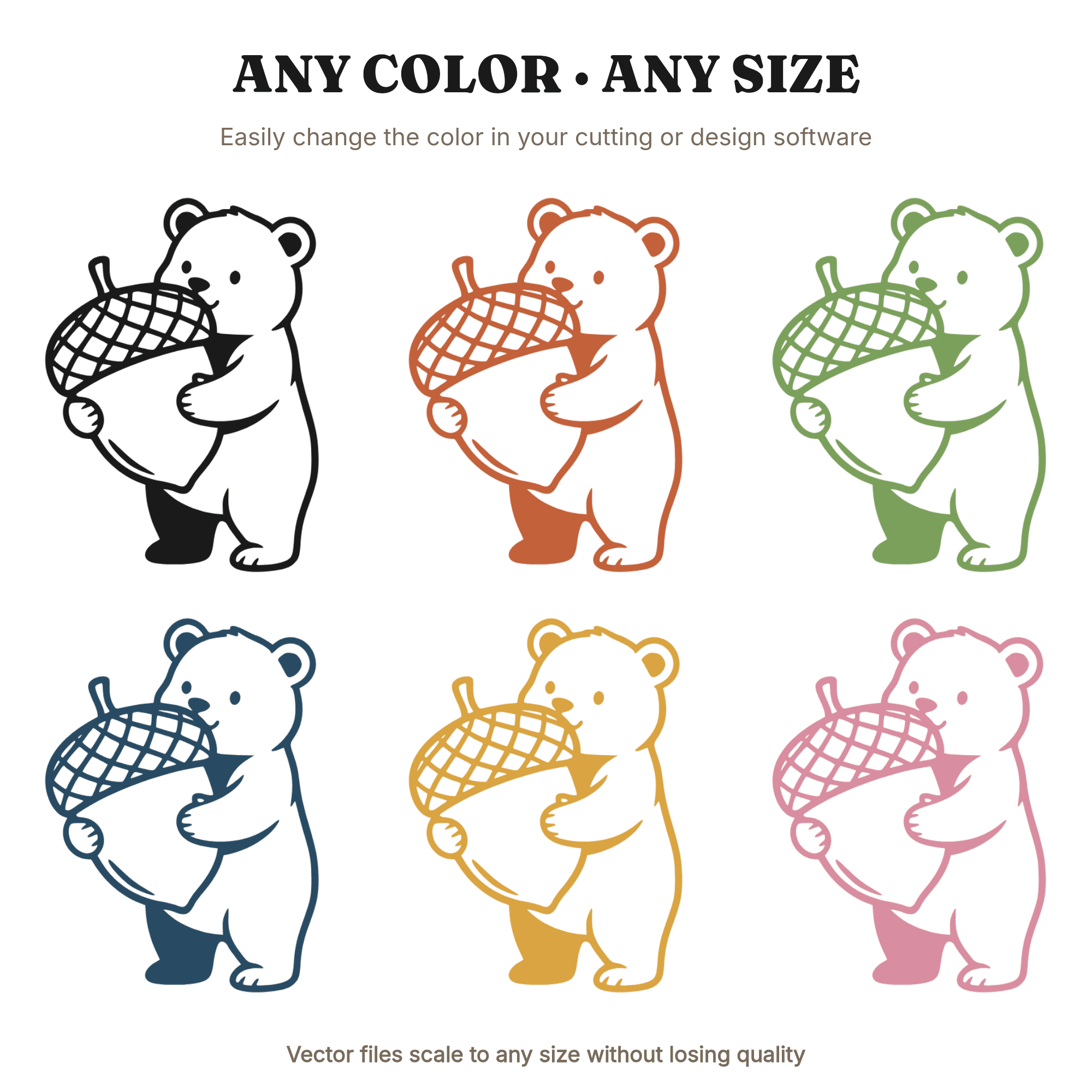 Harvest Bear Cub Hugging Acorn SVG PNG, Vintage Botanical Autumn Nursery Cut File for Cricut — view 2