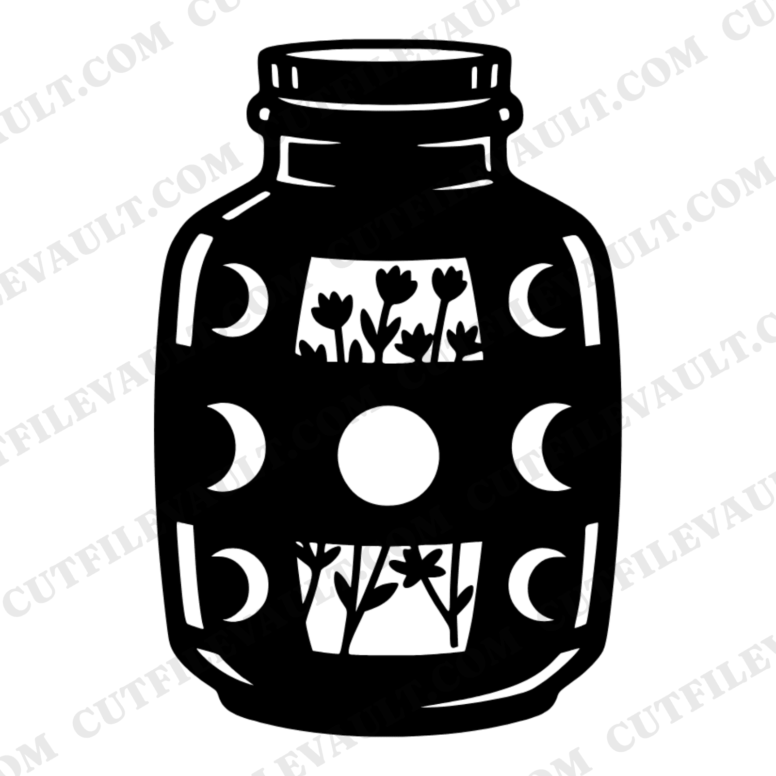 Autumn Equinox Apothecary Jar SVG PNG, Moon Phases Witch Decor, Kitchen Witch Herb Jar Cut File — view 1