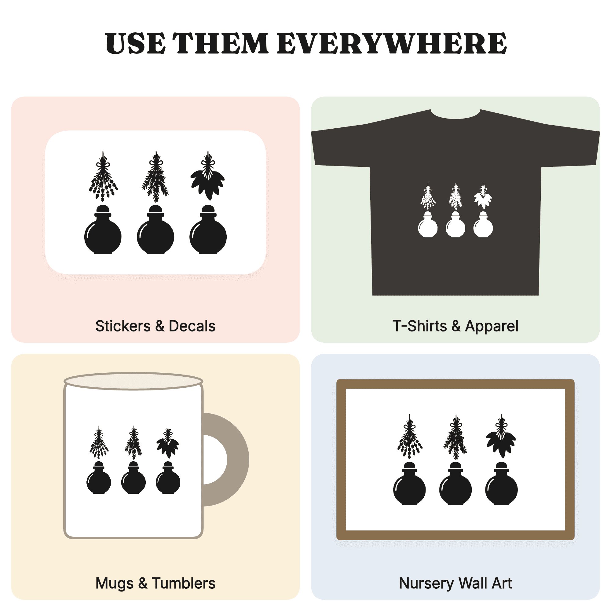 Lughnasadh Herb Drying SVG PNG, Kitchen Witch Apothecary Jars, Cottagecore Harvest Craft Cut File — view 3