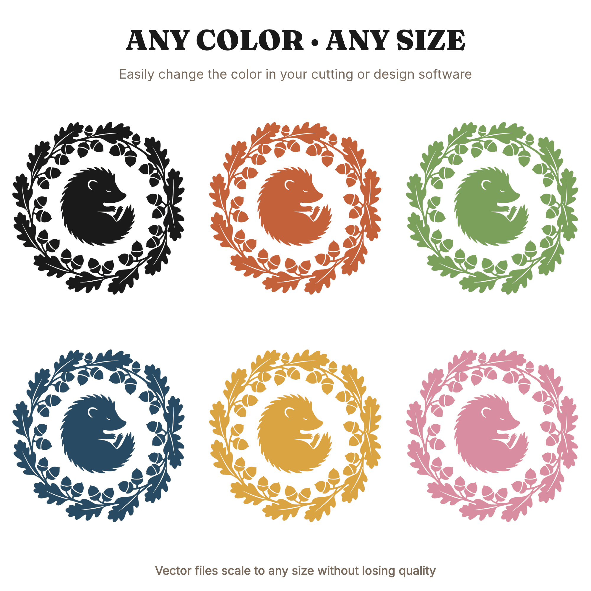 Autumn Hedgehog Moon Circle SVG PNG Art Nouveau Acorn Oak Leaf Wreath Cut File Nursery Wall Art — view 2