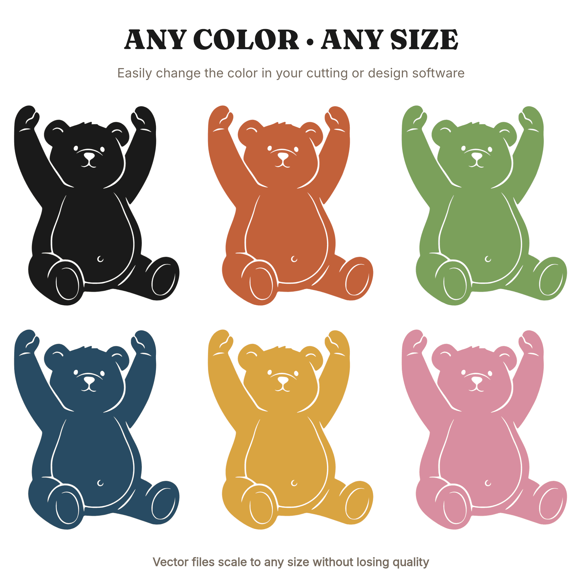 Chubby Teddy Bear Morning Stretch SVG PNG, Boho Nursery Bear Silhouette Cut File for Cricut — view 2