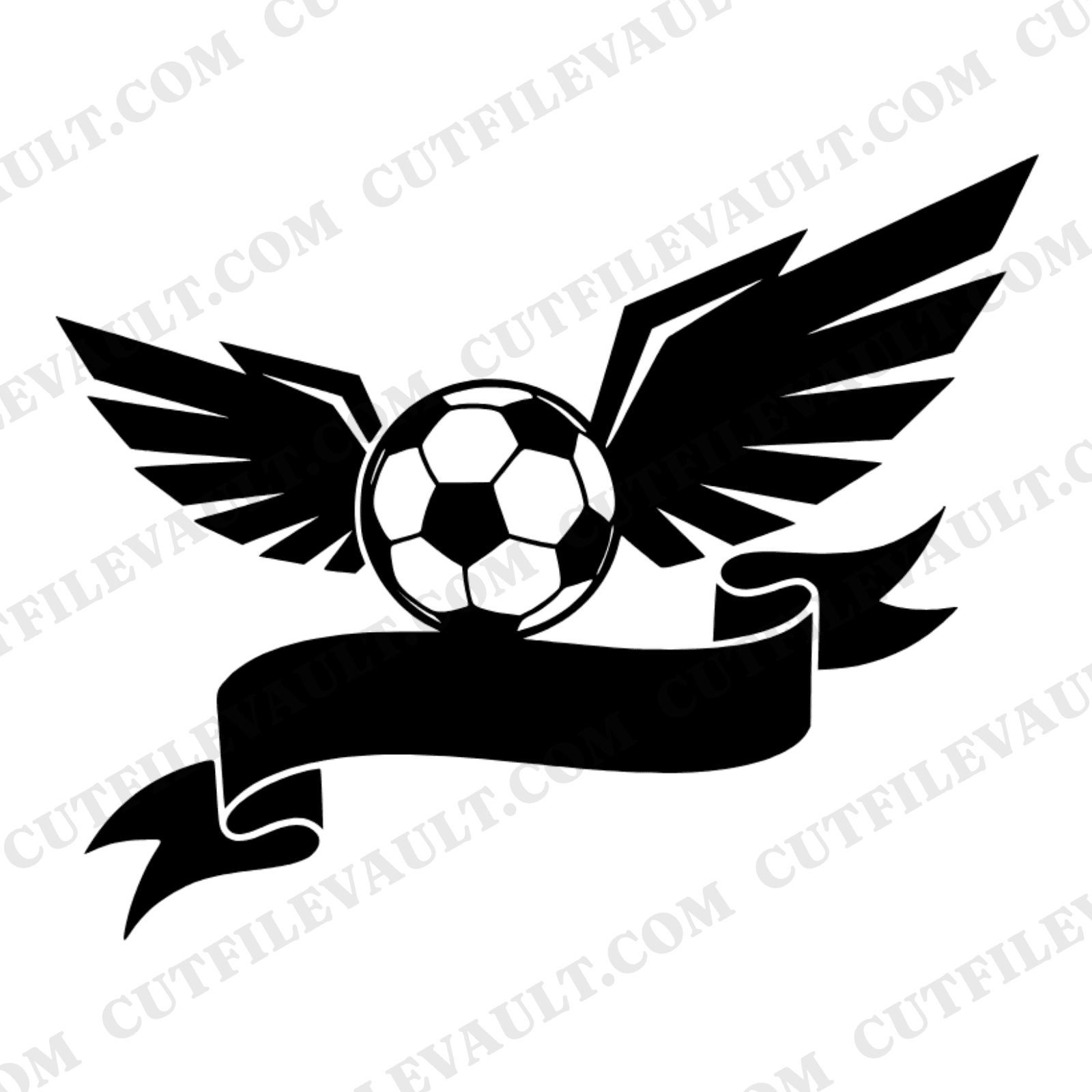 Winged Soccer Ball SVG PNG, Flying Soccer with Banner Ribbon Cut File, Sports Mascot Design