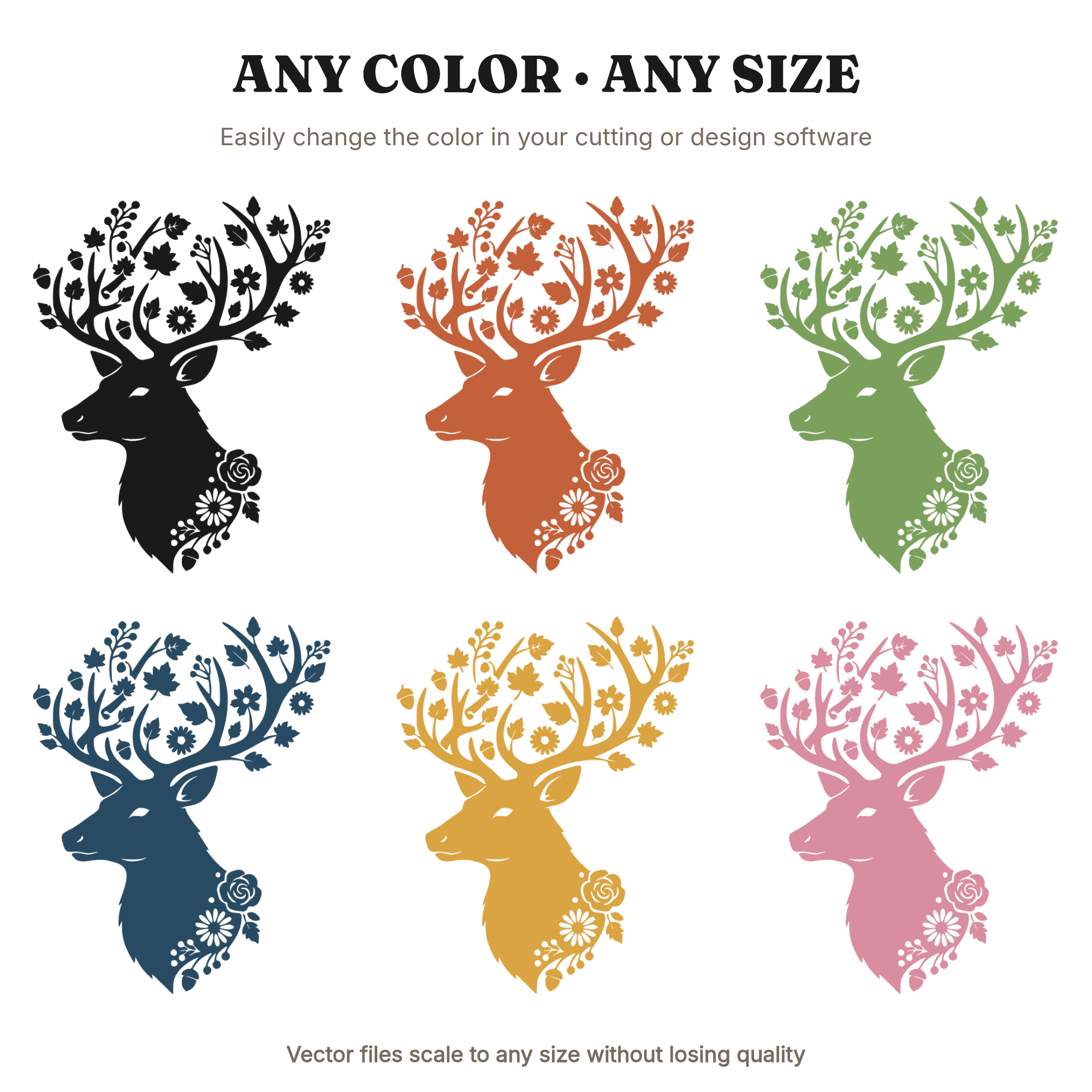 Autumn Stag Monogram SVG PNG, Floral Deer Antlers Cut File, Fall Cottagecore Silhouette Design — view 2