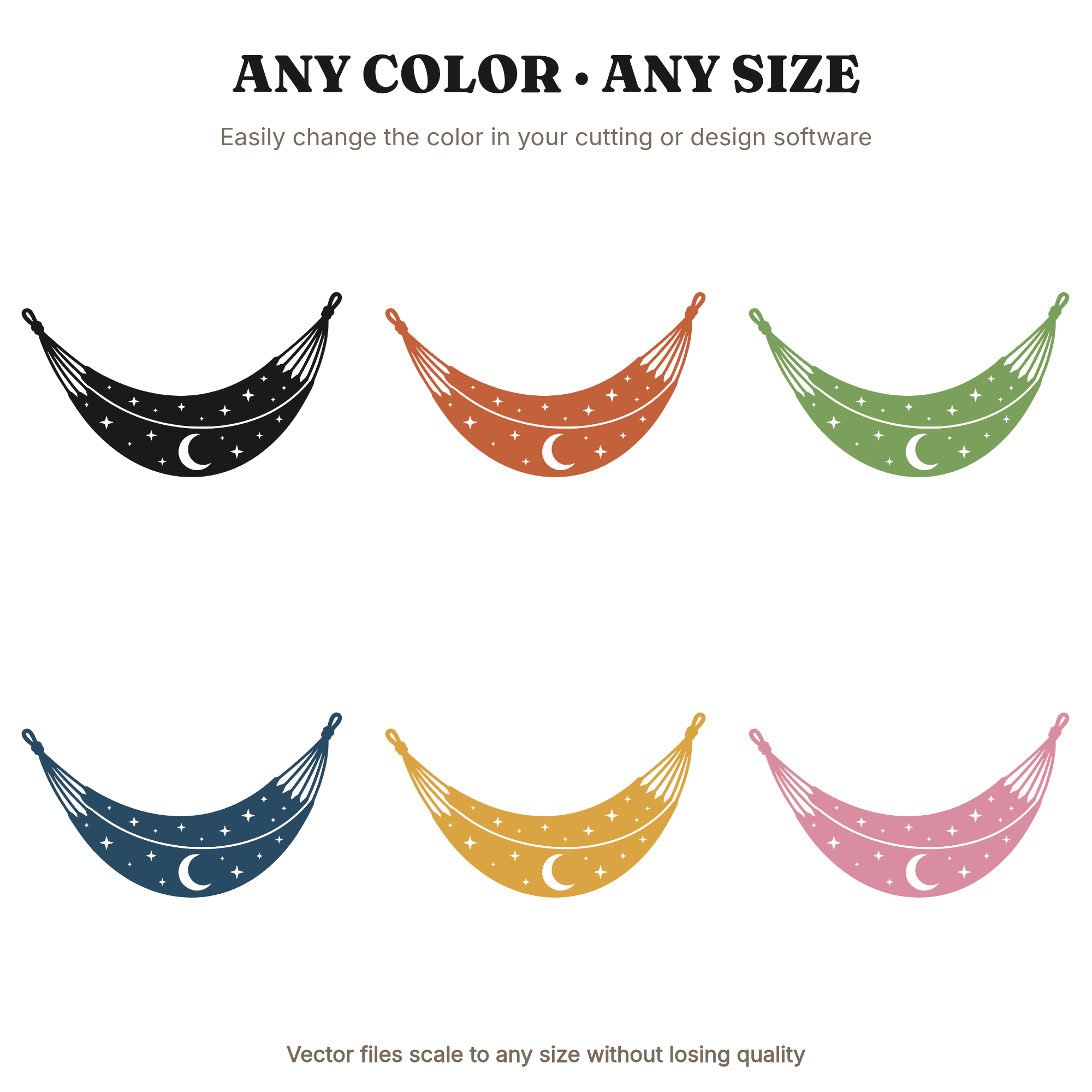 Celestial Hammock SVG PNG, Crescent Moon Stars Cut File, Mystical Labor Day Relaxation Design — view 2
