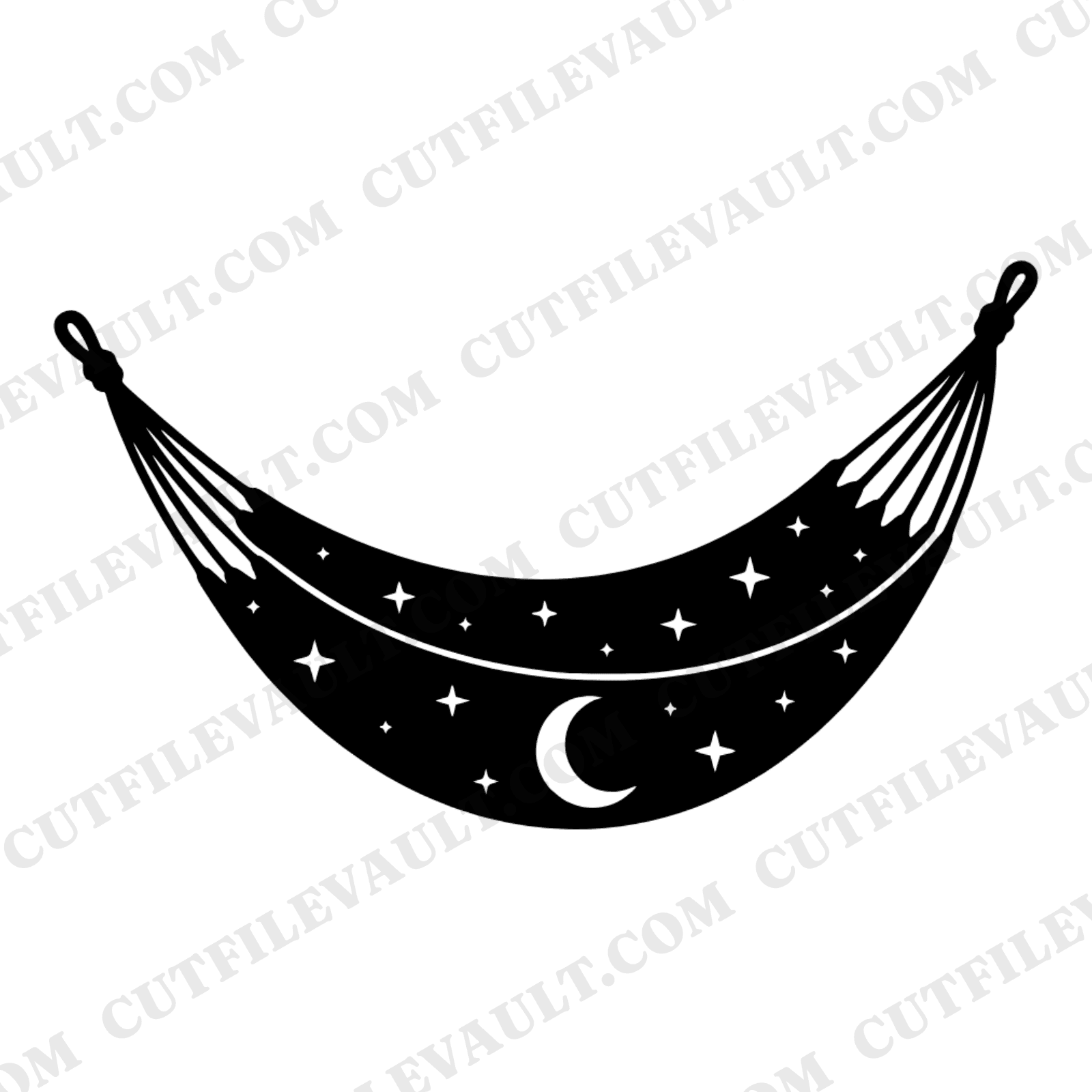 Celestial Hammock SVG PNG, Crescent Moon Stars Cut File, Mystical Labor Day Relaxation Design — view 1