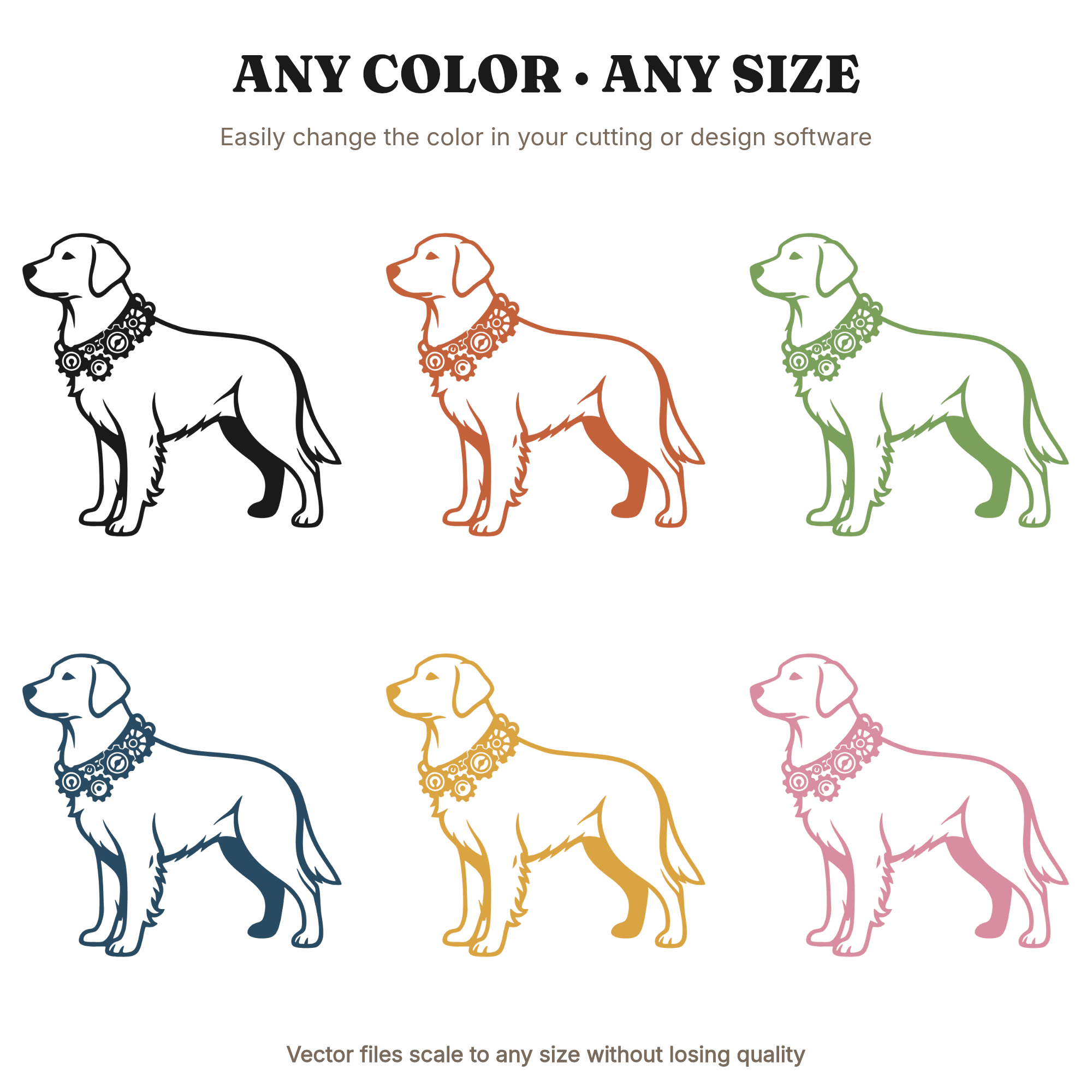 Steampunk Retriever Dog SVG PNG, Vintage Gear Collar Profile Cut File, Boho Pet Lover Decor — view 2