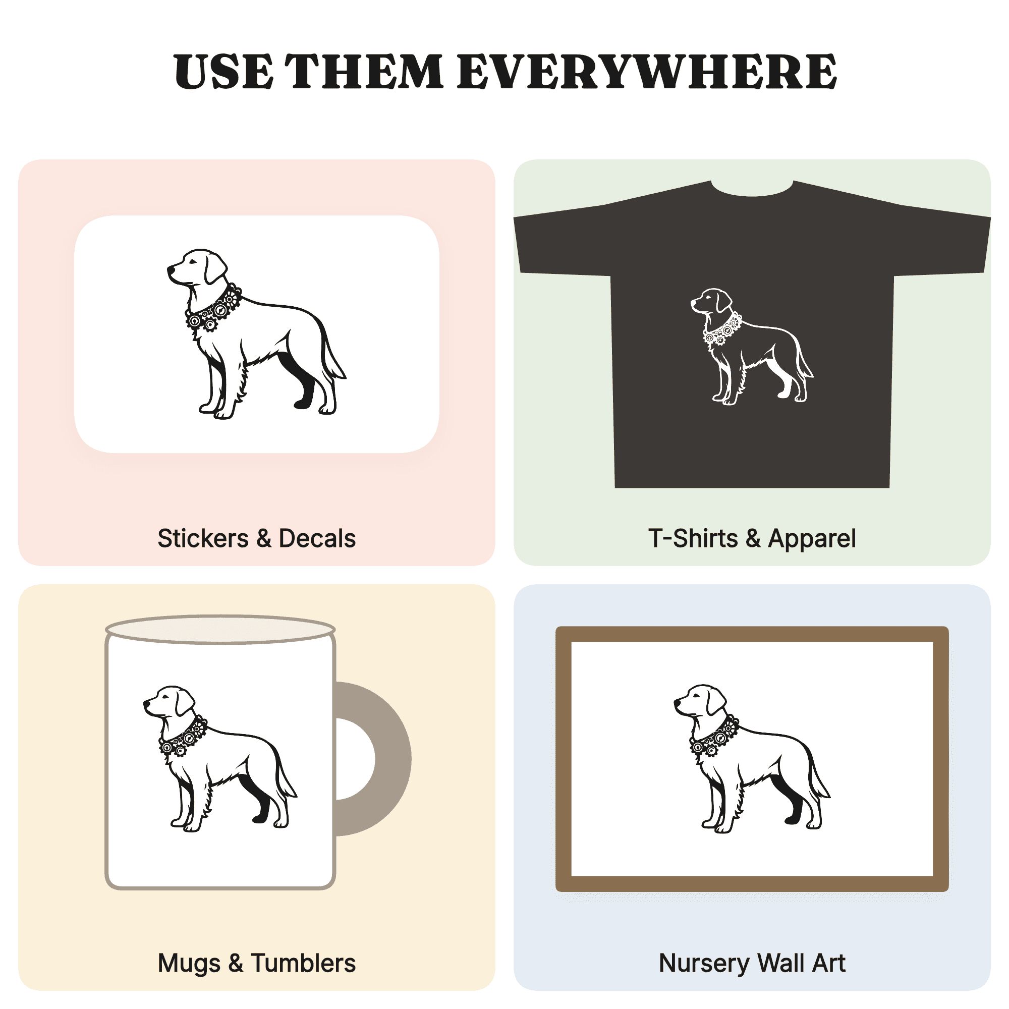 Steampunk Retriever Dog SVG PNG, Vintage Gear Collar Profile Cut File, Boho Pet Lover Decor — view 3