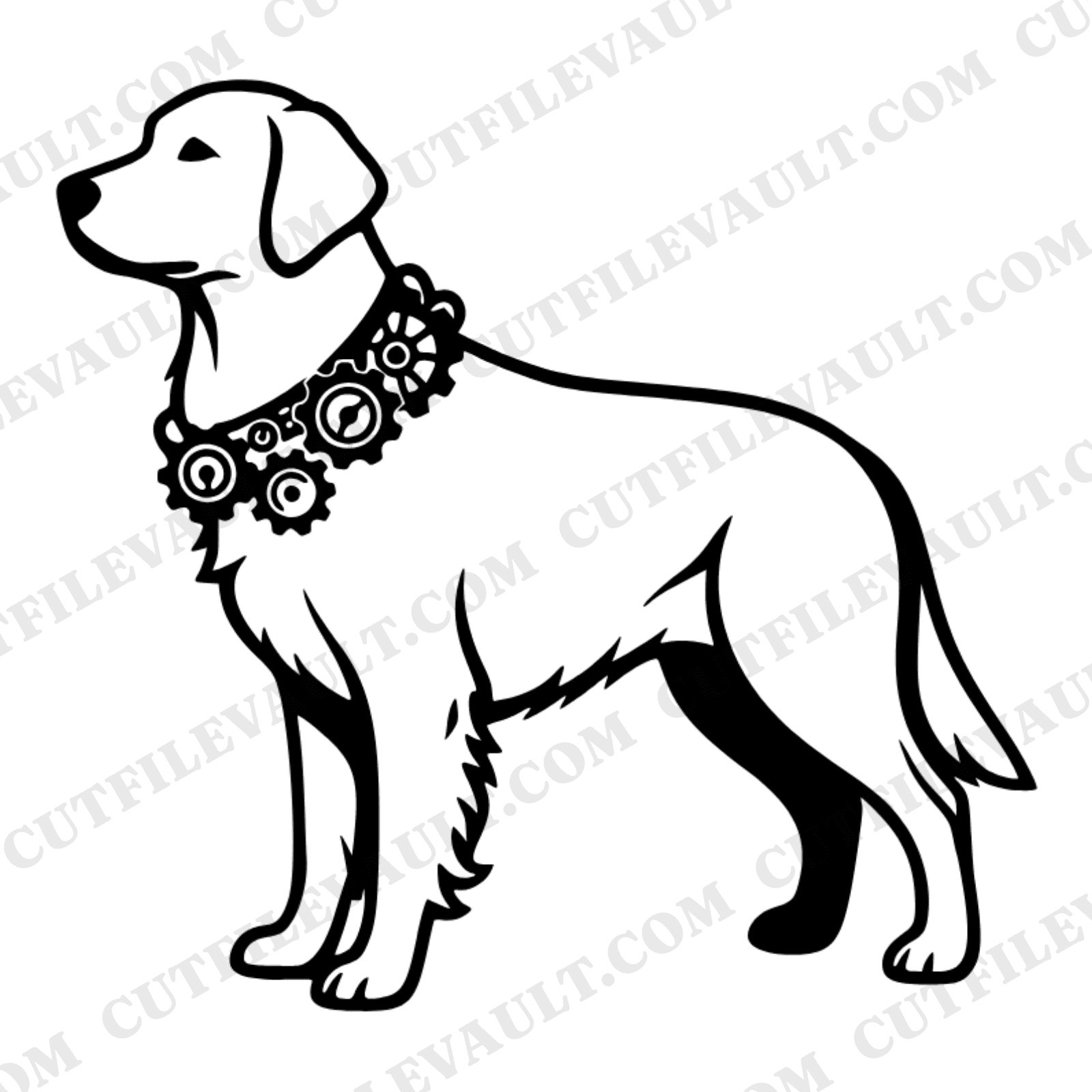 Steampunk Retriever Dog SVG PNG, Vintage Gear Collar Profile Cut File, Boho Pet Lover Decor — view 1
