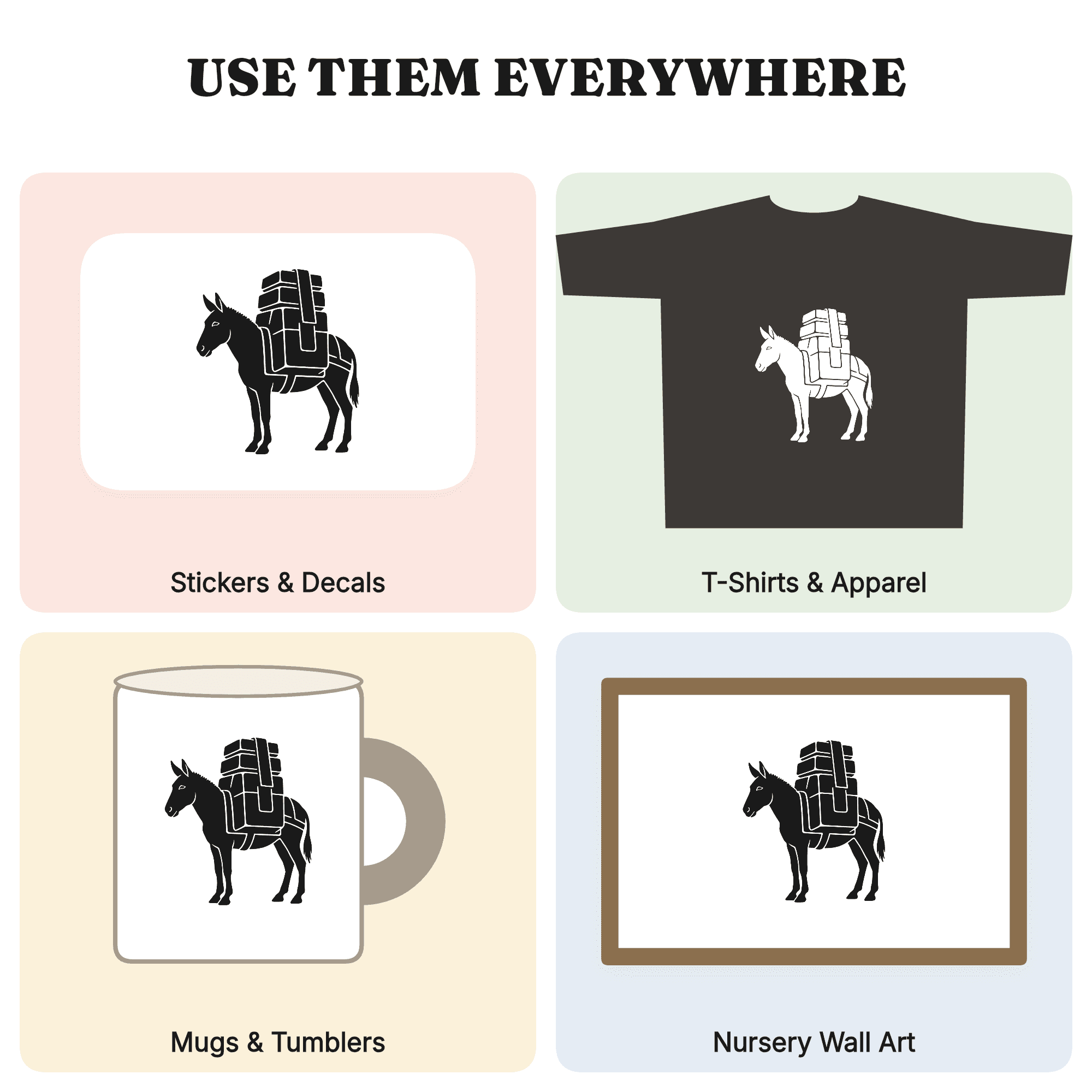 Labor Day Pack Mule SVG PNG, Geometric Saddlebag Silhouette Cut File, Working Animal Design — view 3